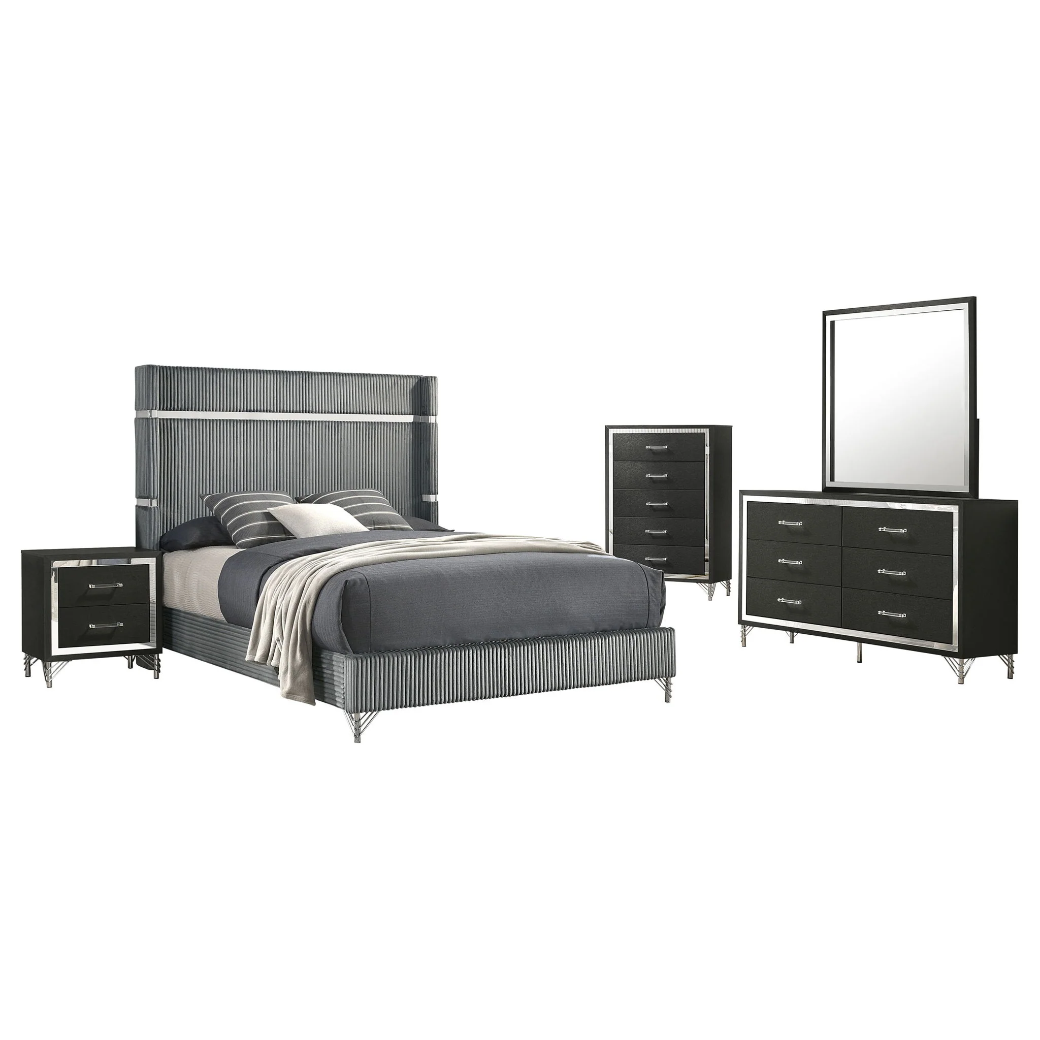 Lucia 5-piece Queen Bedroom Set Grey and Black - Image 3