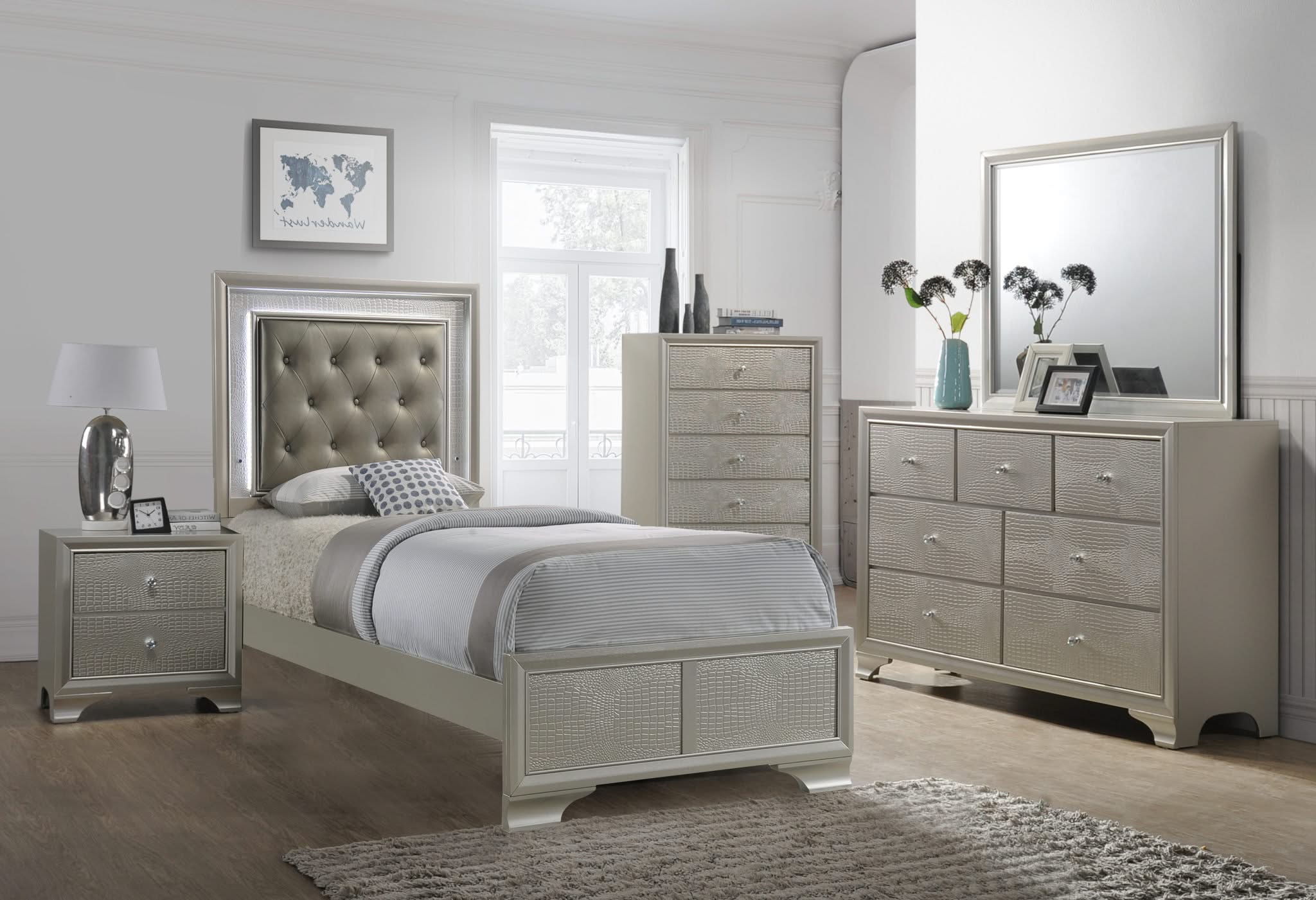 Lyssa - Twin 5 Piece Bedroom Set - Champagne