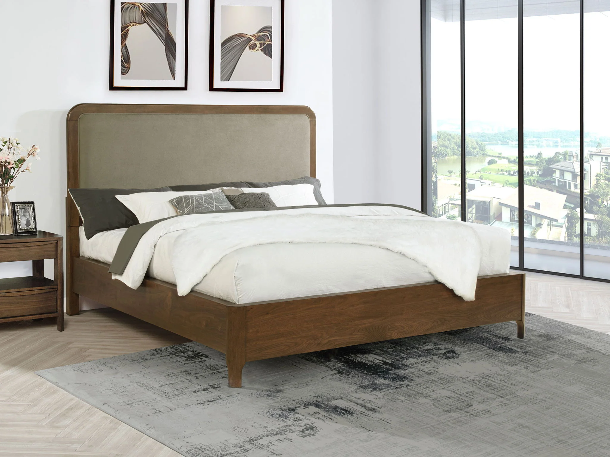 Maderia 57-inch Upholstered California King Panel Bed Walnut - Image 4