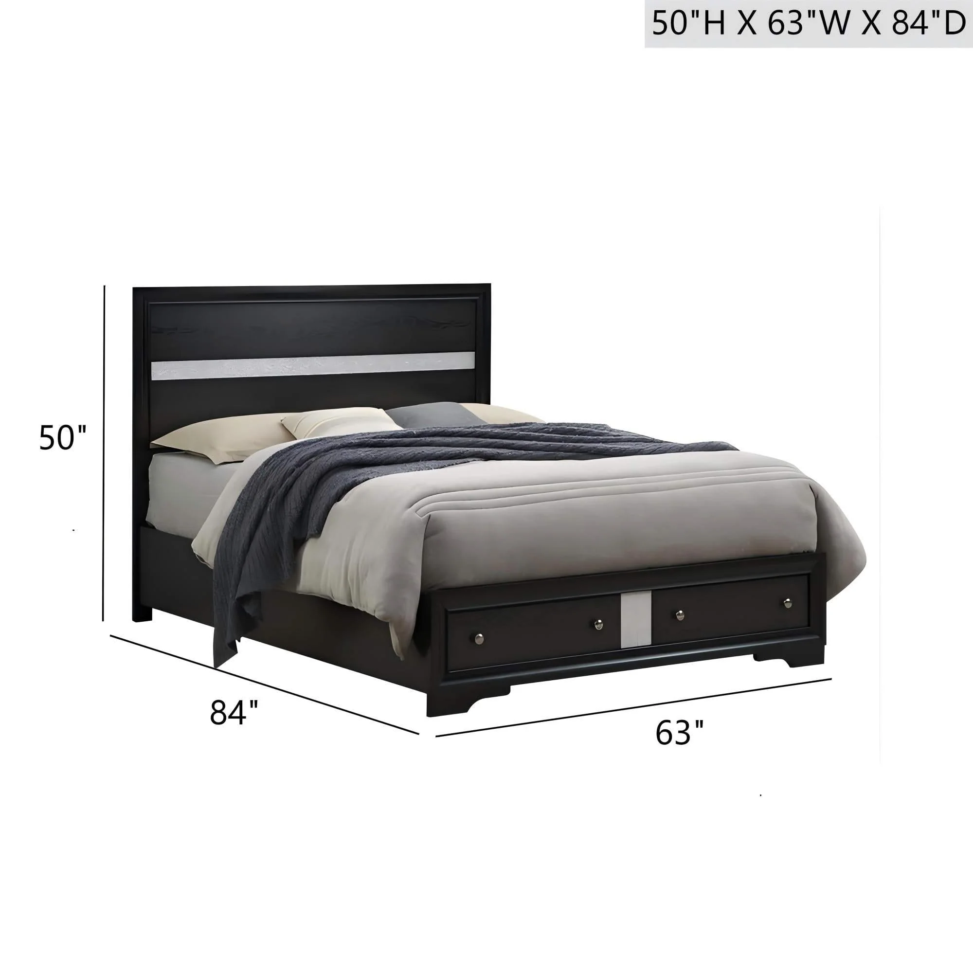 Madrid - Queen Bed With Storage Drawers And Nickel Handles - Black - Image 2