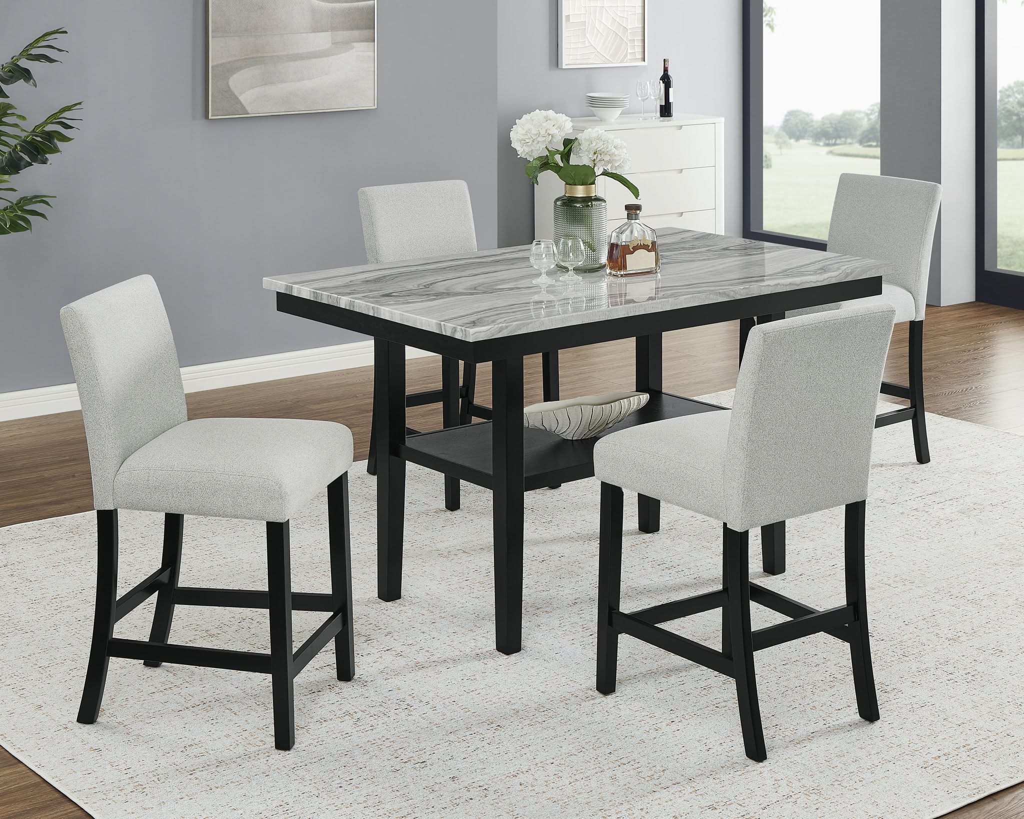 Marbel - 5 Piece Faux Marble Counter Height Set - Dove / Black