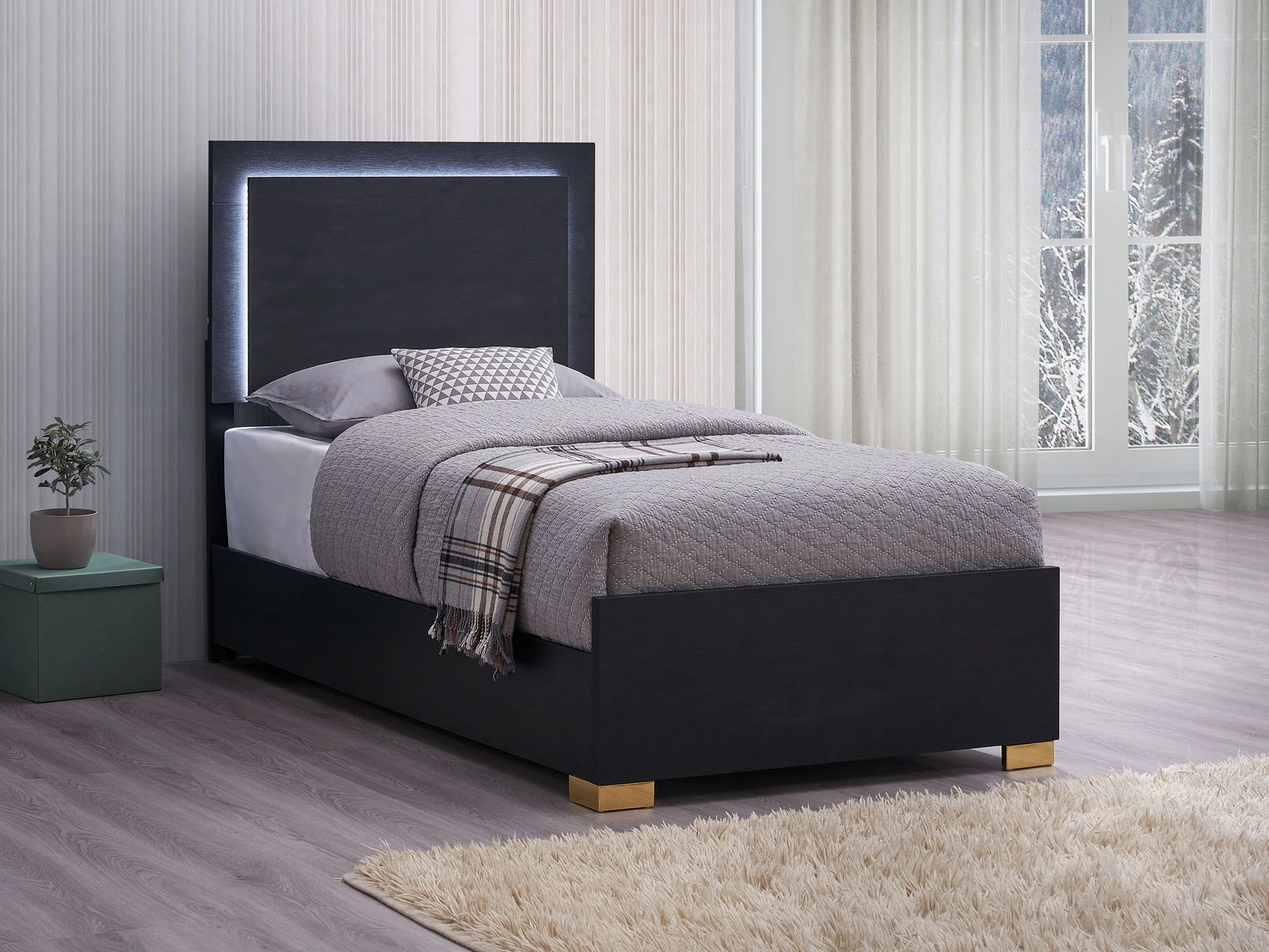 Marceline Wood Twin LED Panel Bed Black - Image 2