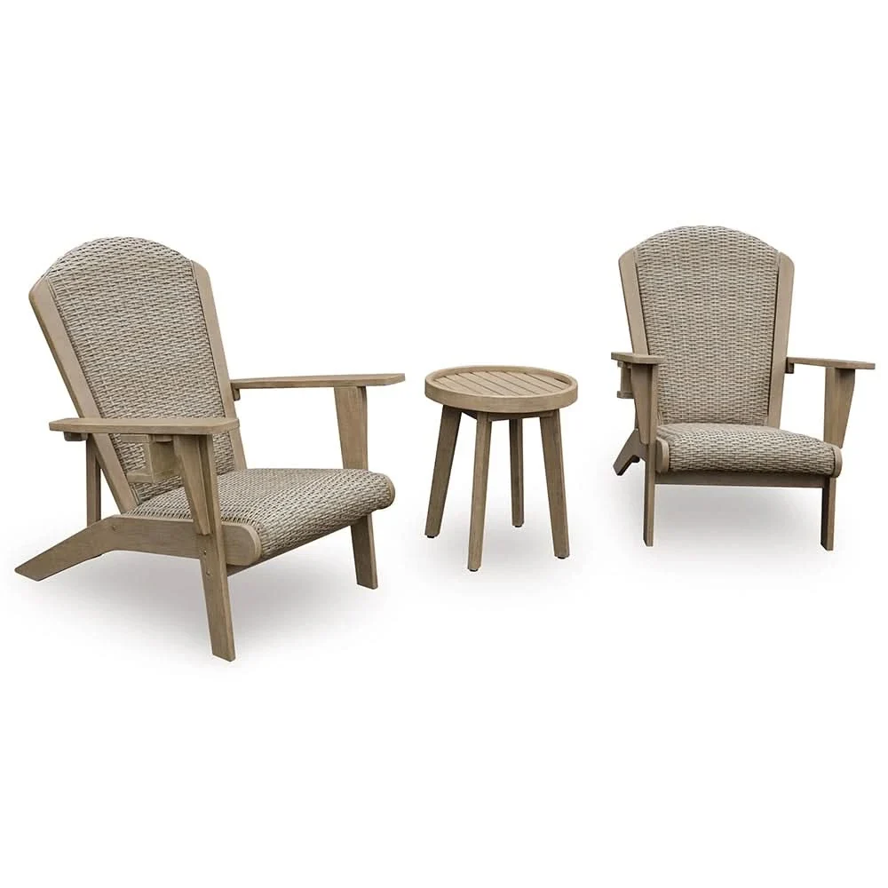 Marina Sun Casual 3PC Outdoor Chair and End Table Set with Resin Wicker & Eucalyptus Wood - Image 2