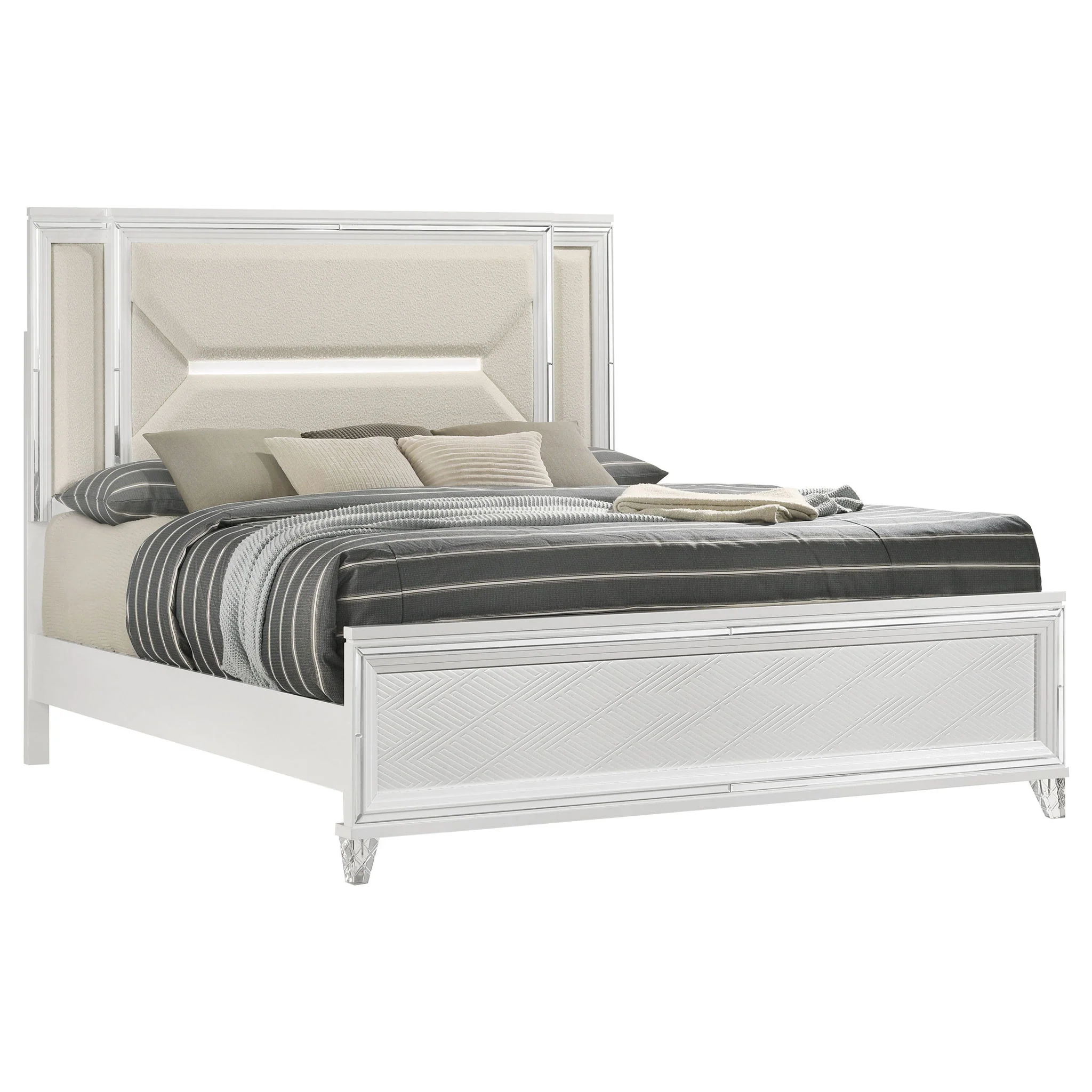 Marmore 64-inch Queen Panel Bed LED Headboard White - Image 2