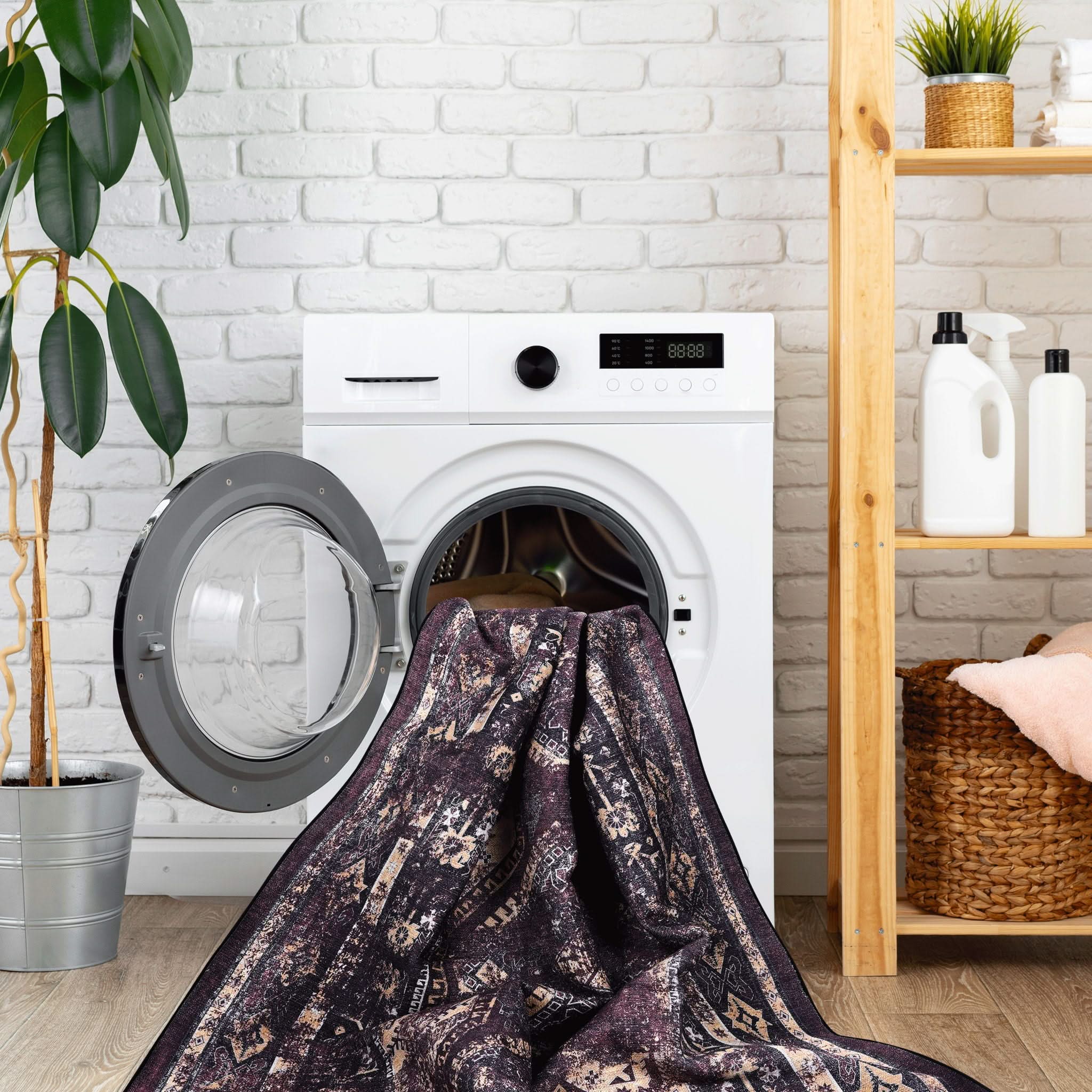 Maval - 8' X 10' Washable Area Rug - Black / Burgundy - Image 3
