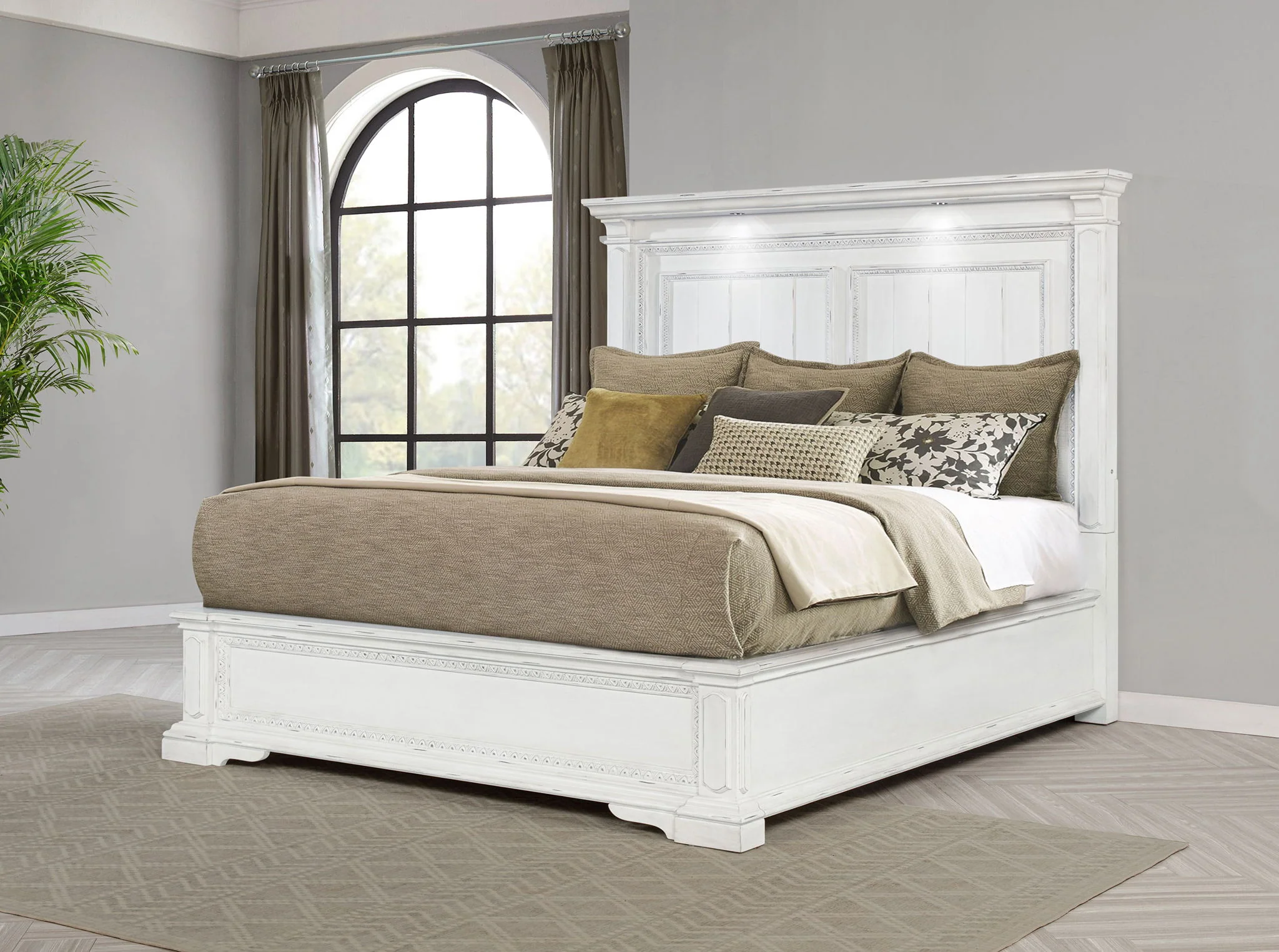 McKinney California King LED Light Panel Bed Vintage White - Image 4
