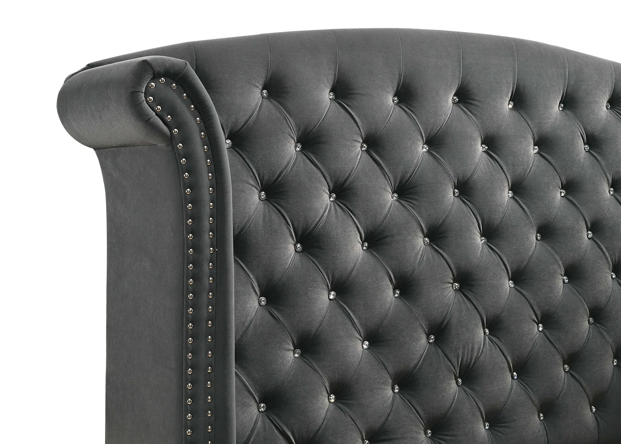 Melody Upholstered Queen Wingback Bed Grey - Image 4