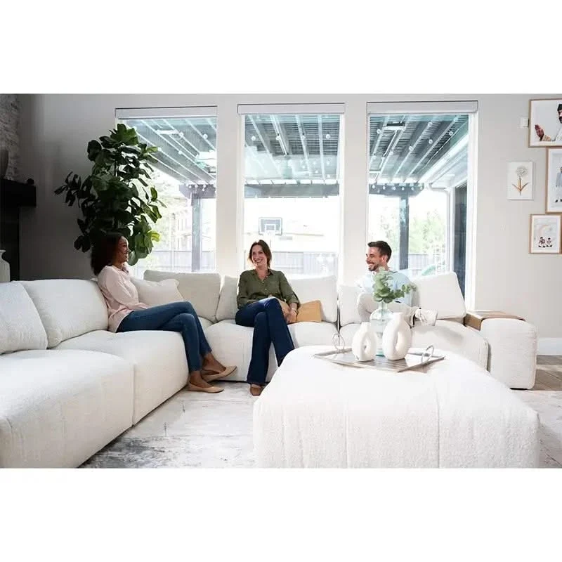 Merino Pearl White Contemporary 6 PC Modular Sectional and Accent Pillows - Image 8