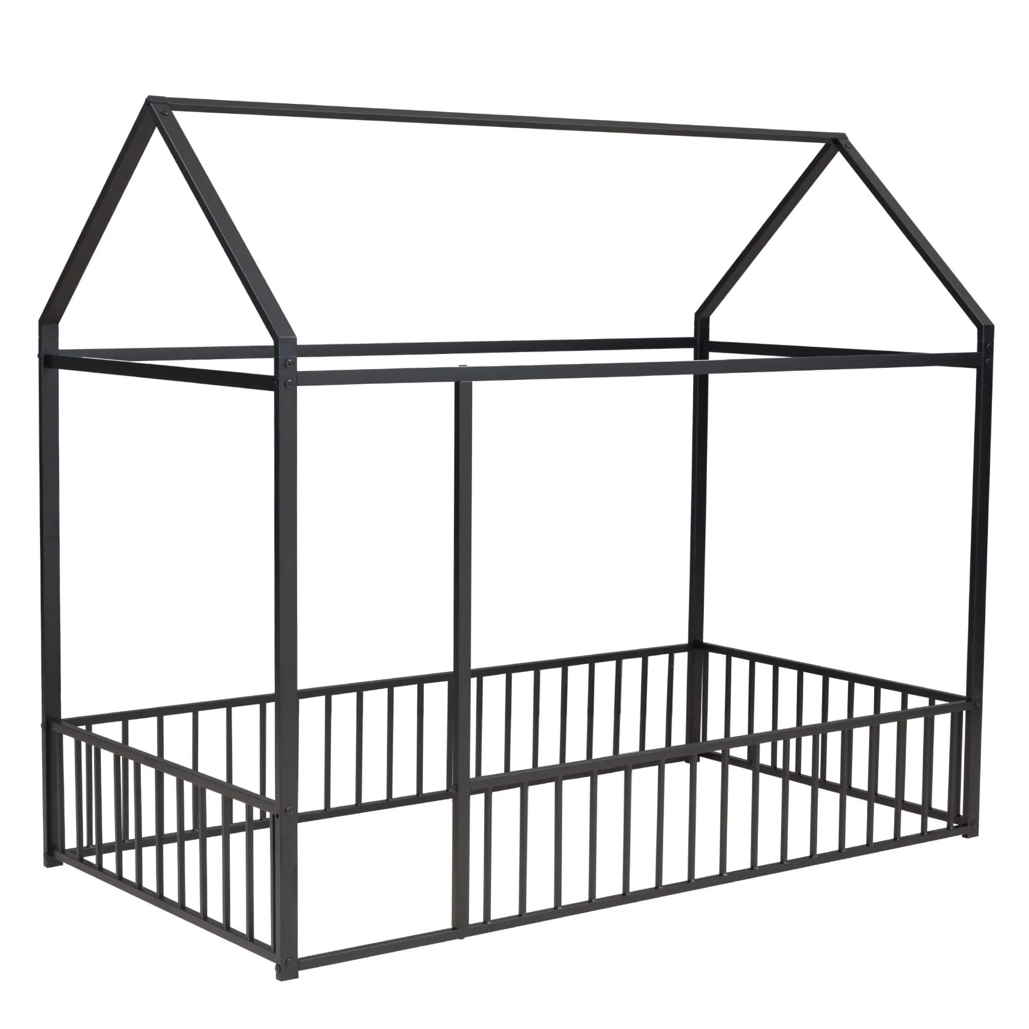 Metal Bed House Bed Frame With Fence - Image 11