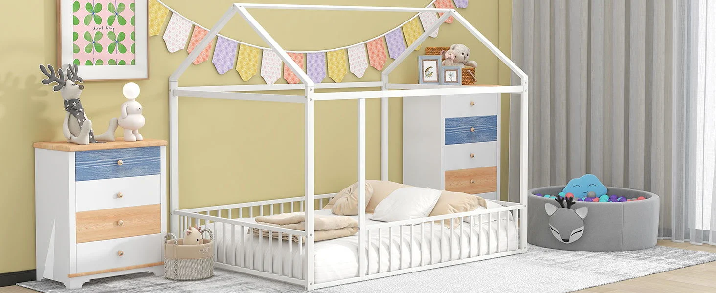 Metal Bed House Bed Frame With Fence - Image 8