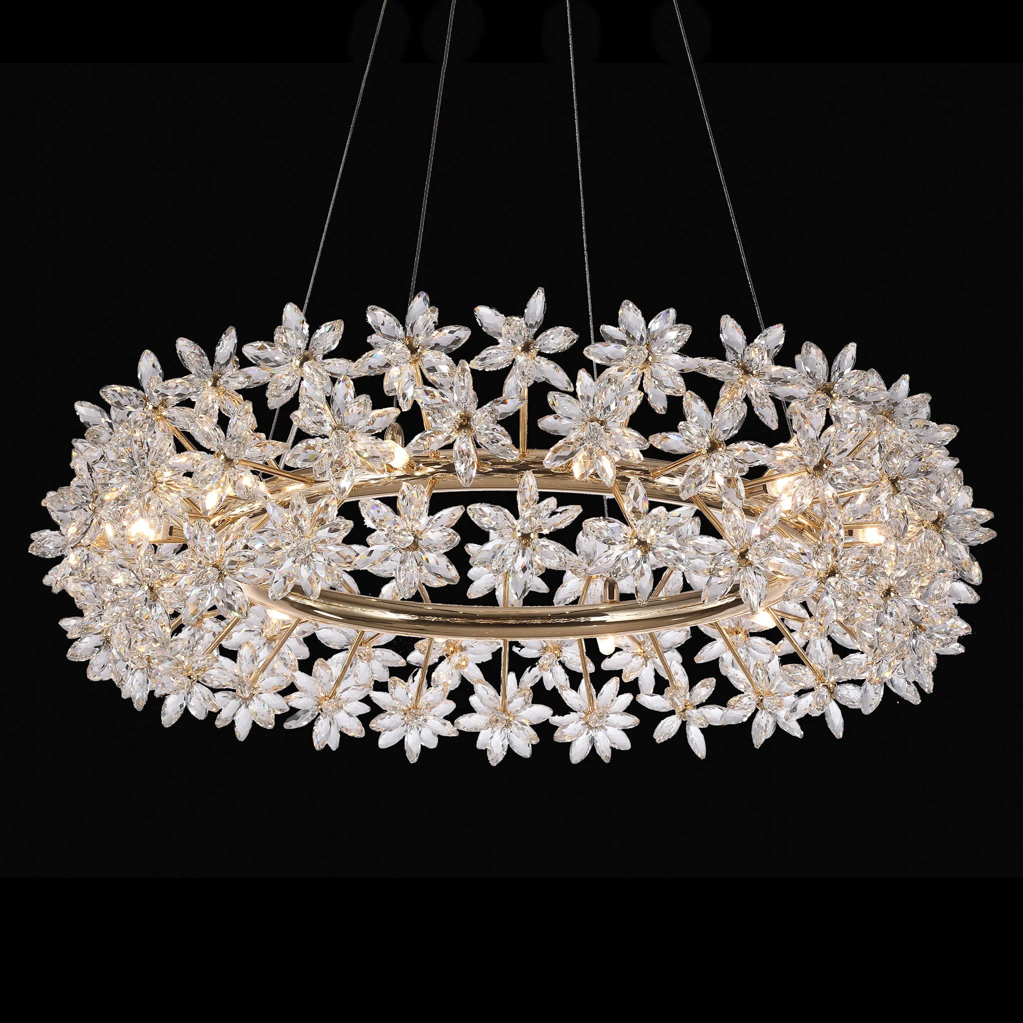 Michael Amini Lighting - Bouquet Round 32" Crystal Chandelier - Gold - Image 3