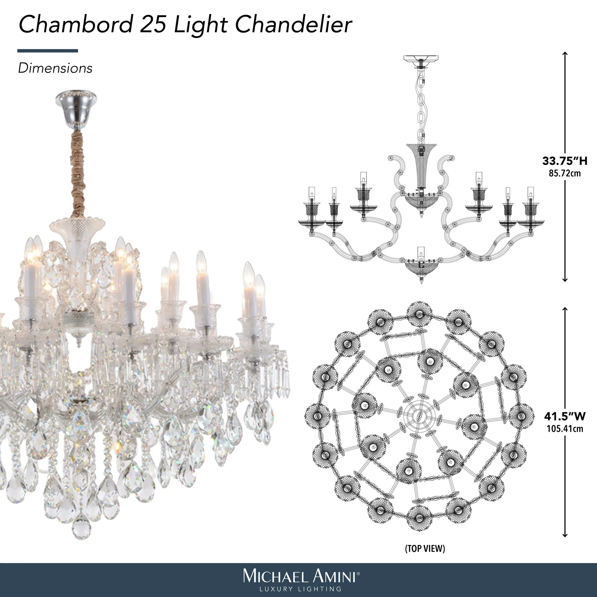 Michael Amini Lighting - Chambord 25-Light Traditional Crystal Chandelier - Clear - Image 3