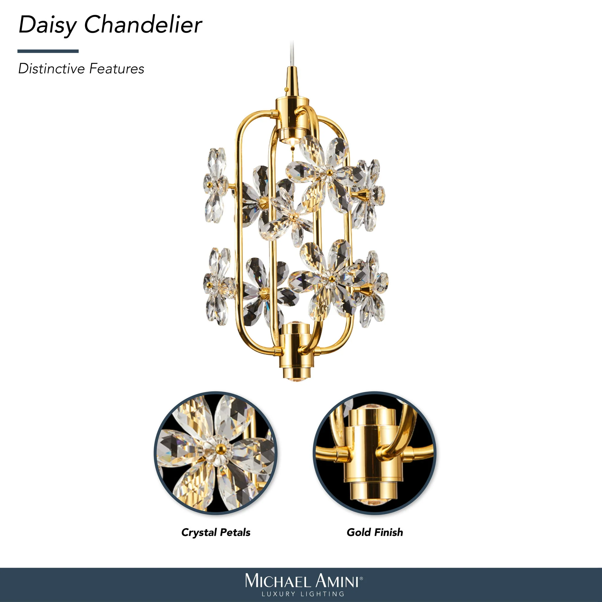 Michael Amini Lighting - Daisy 20" Crystal LED Chandelier - Gold - Image 2