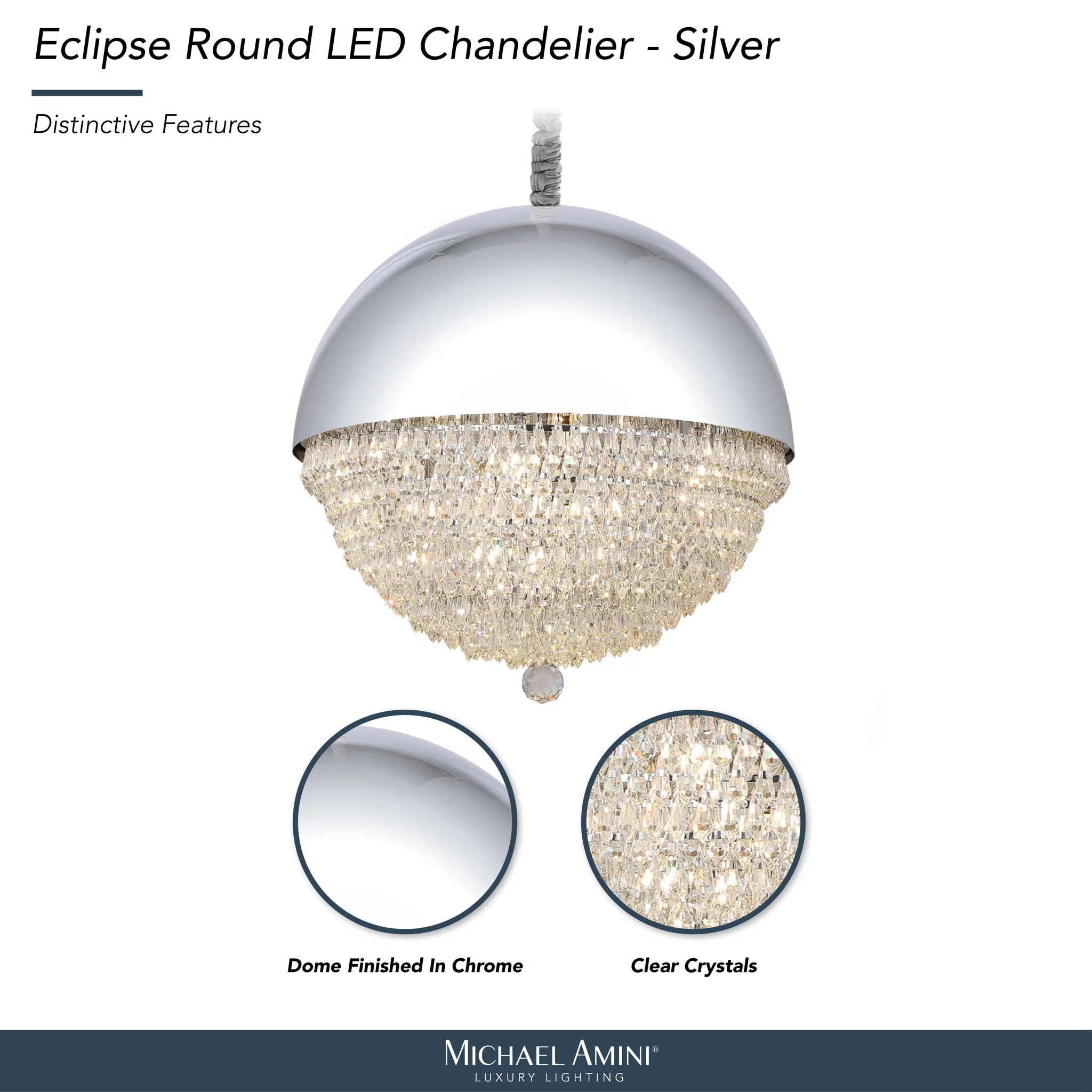 Michael Amini Lighting - Eclipse LED Crystal And Metal Chandelier - Silver - Image 2