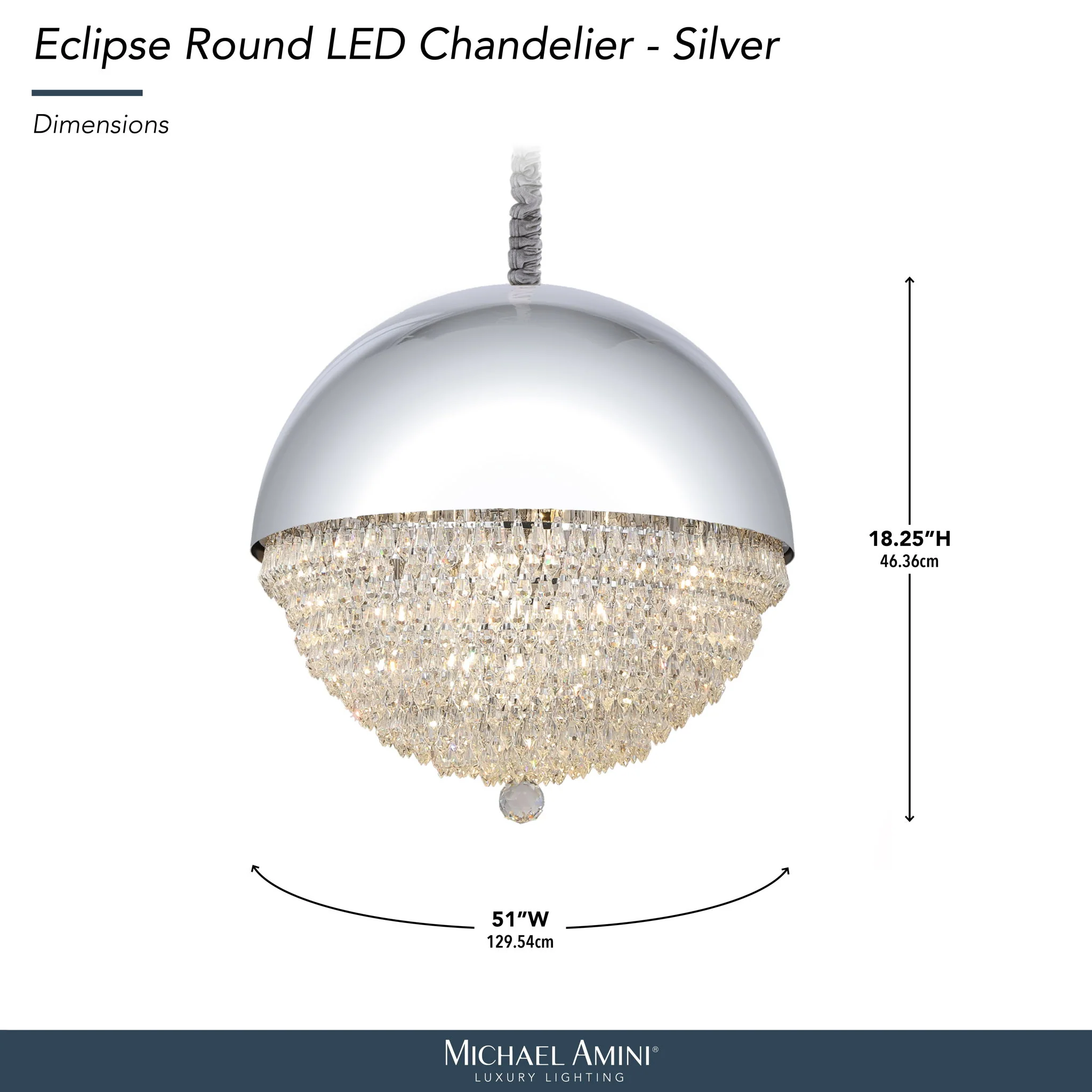 Michael Amini Lighting - Eclipse LED Crystal And Metal Chandelier - Silver - Image 3
