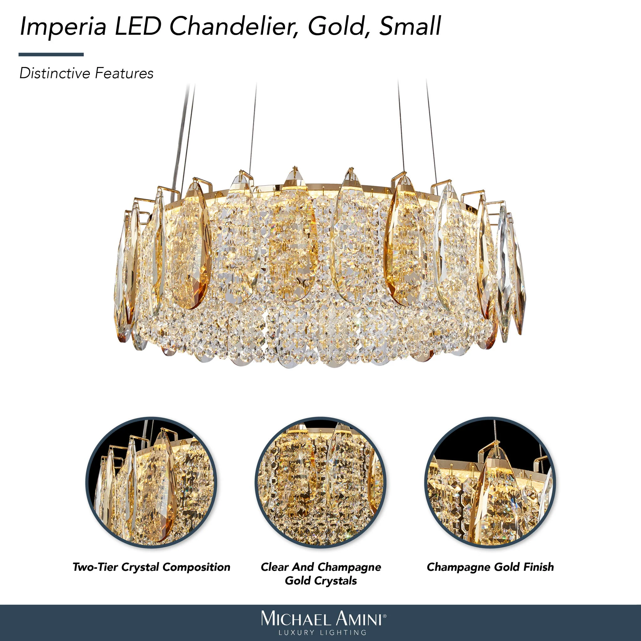 Michael Amini Lighting - Imperia 24" Wide Round Crystal LED Chandelier - Champagne Gold - Image 4