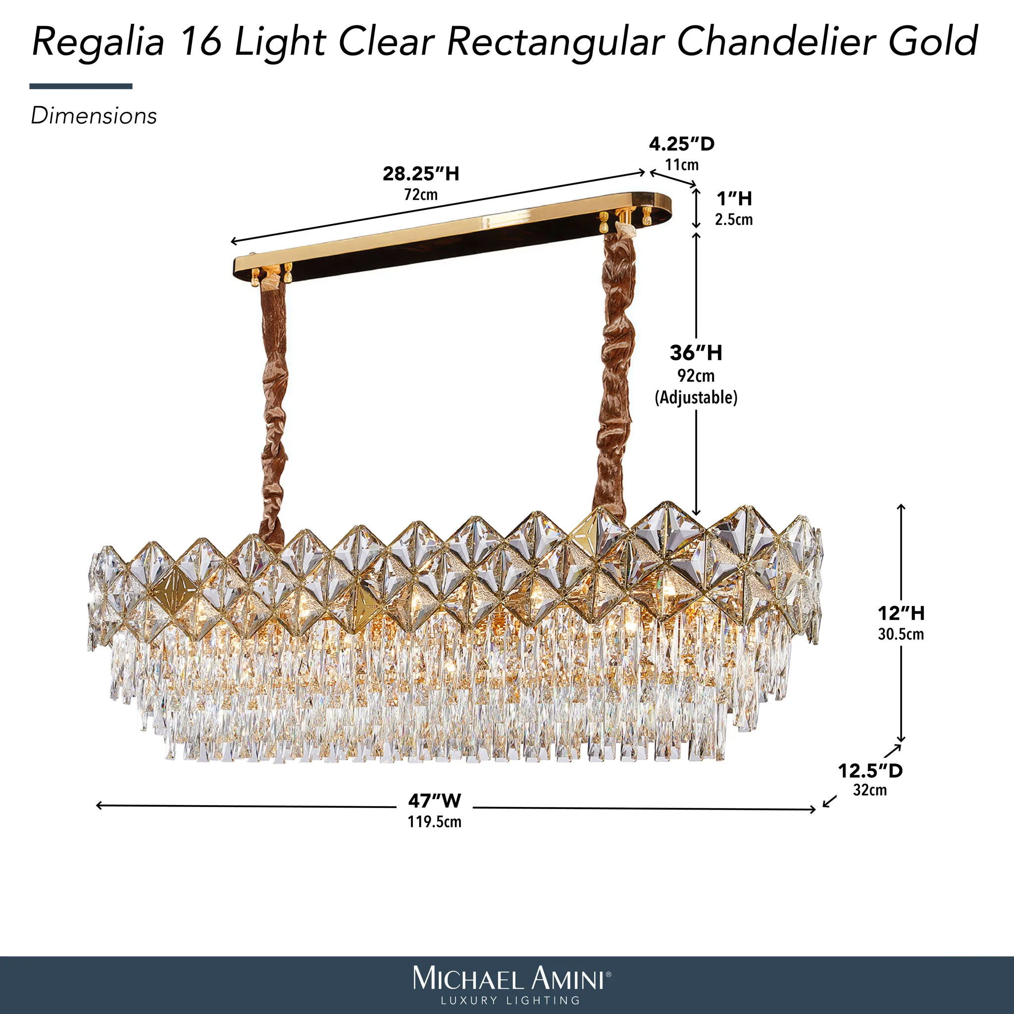 Michael Amini Lighting - Regalia 16-Light Rectangular Crystal Chandelier - Gold - Image 4