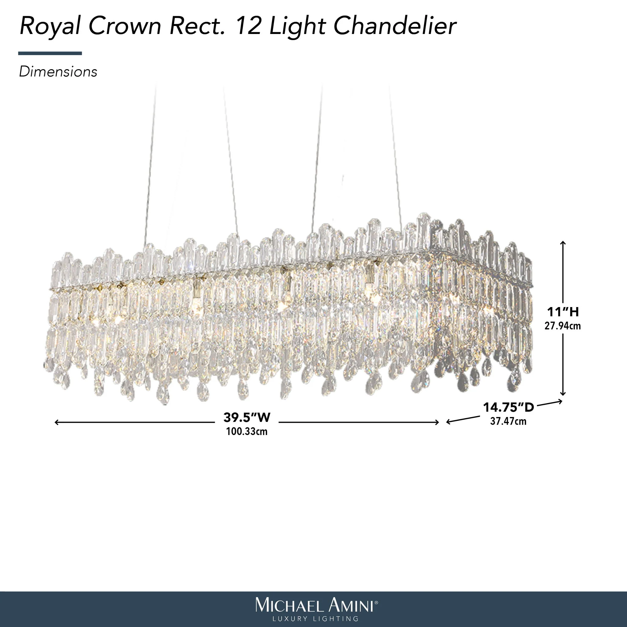 Michael Amini Lighting - Royal Crown Rectangular 12-Light Crystal Chandelier - Clear - Image 2