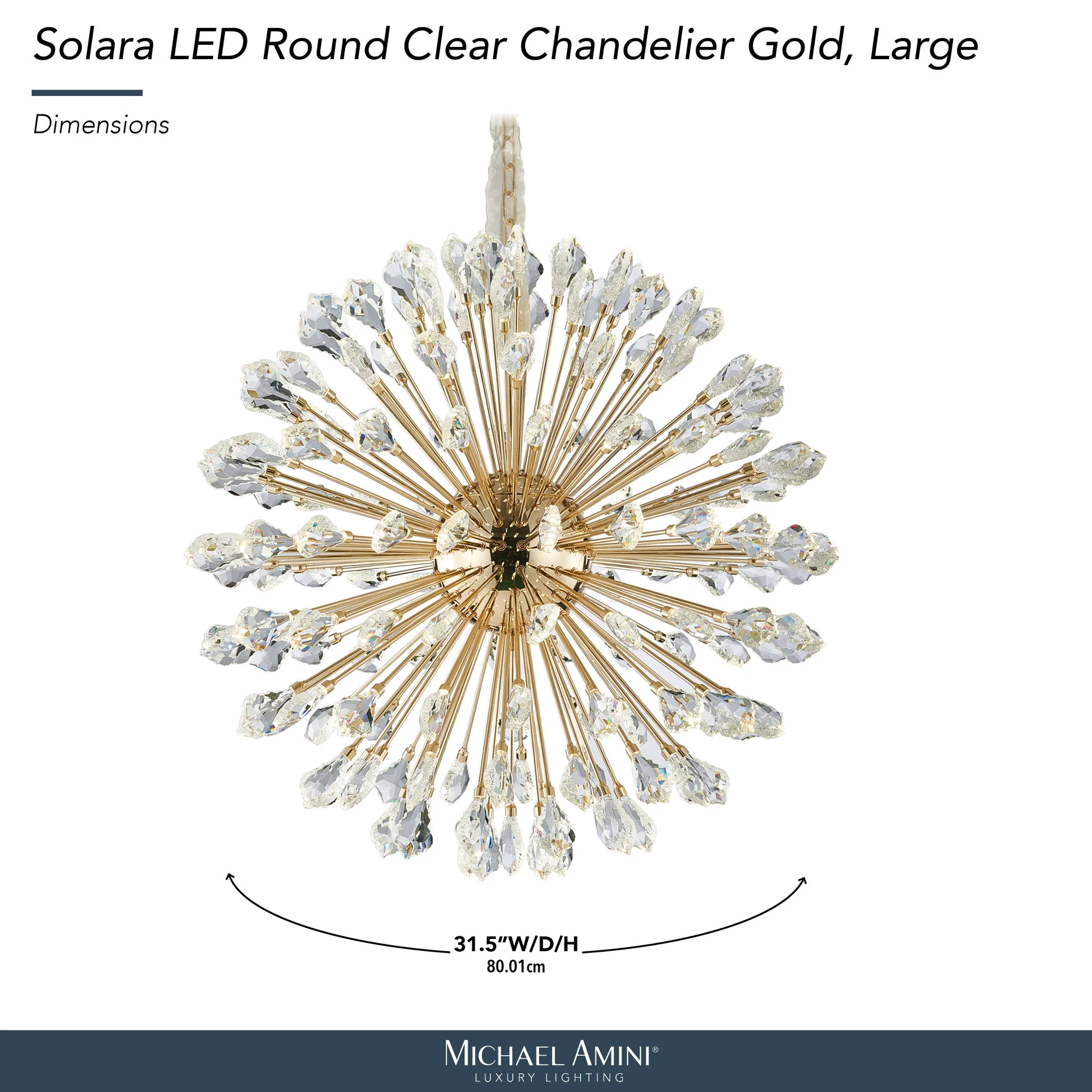 Michael Amini Lighting - Solara 32" Round Crystal LED Chandelier - Gold - Image 2