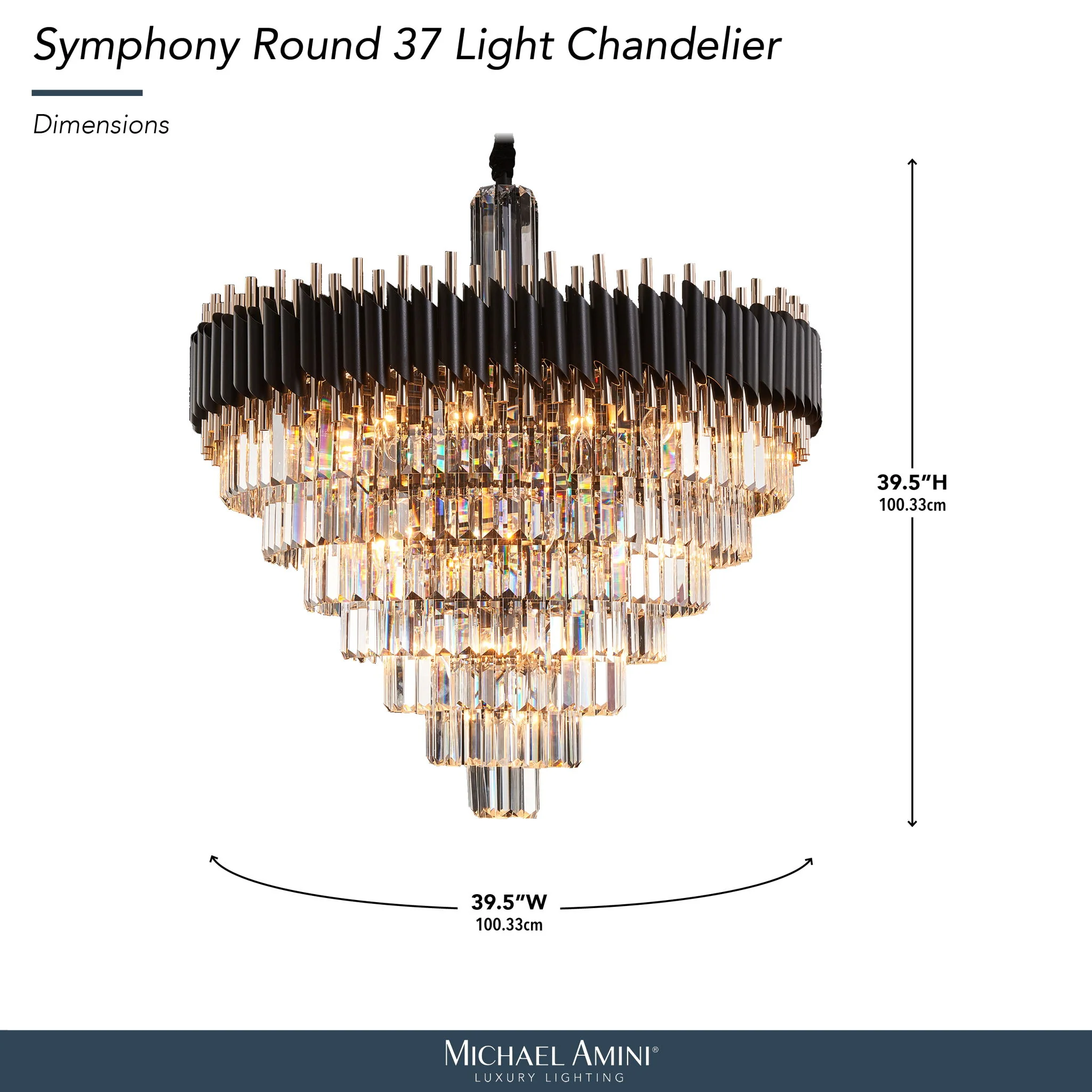 Michael Amini Lighting - Symphony Round 37-Light Crystal Chandelier - Black - Image 3