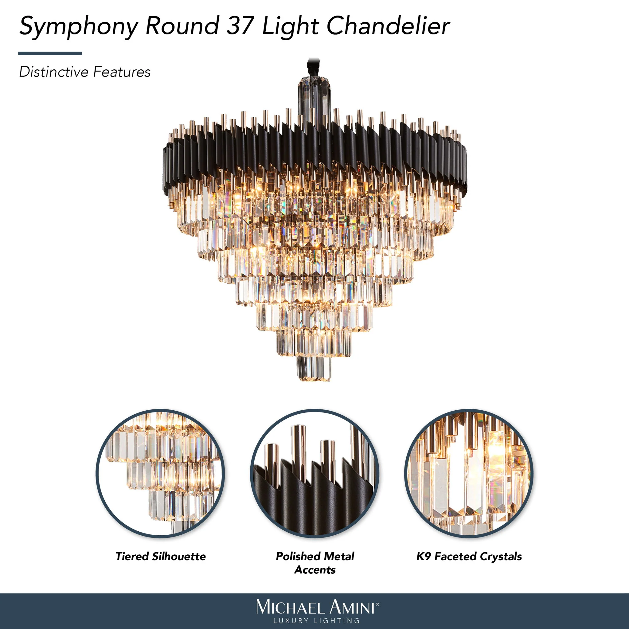Michael Amini Lighting - Symphony Round 37-Light Crystal Chandelier - Black - Image 4