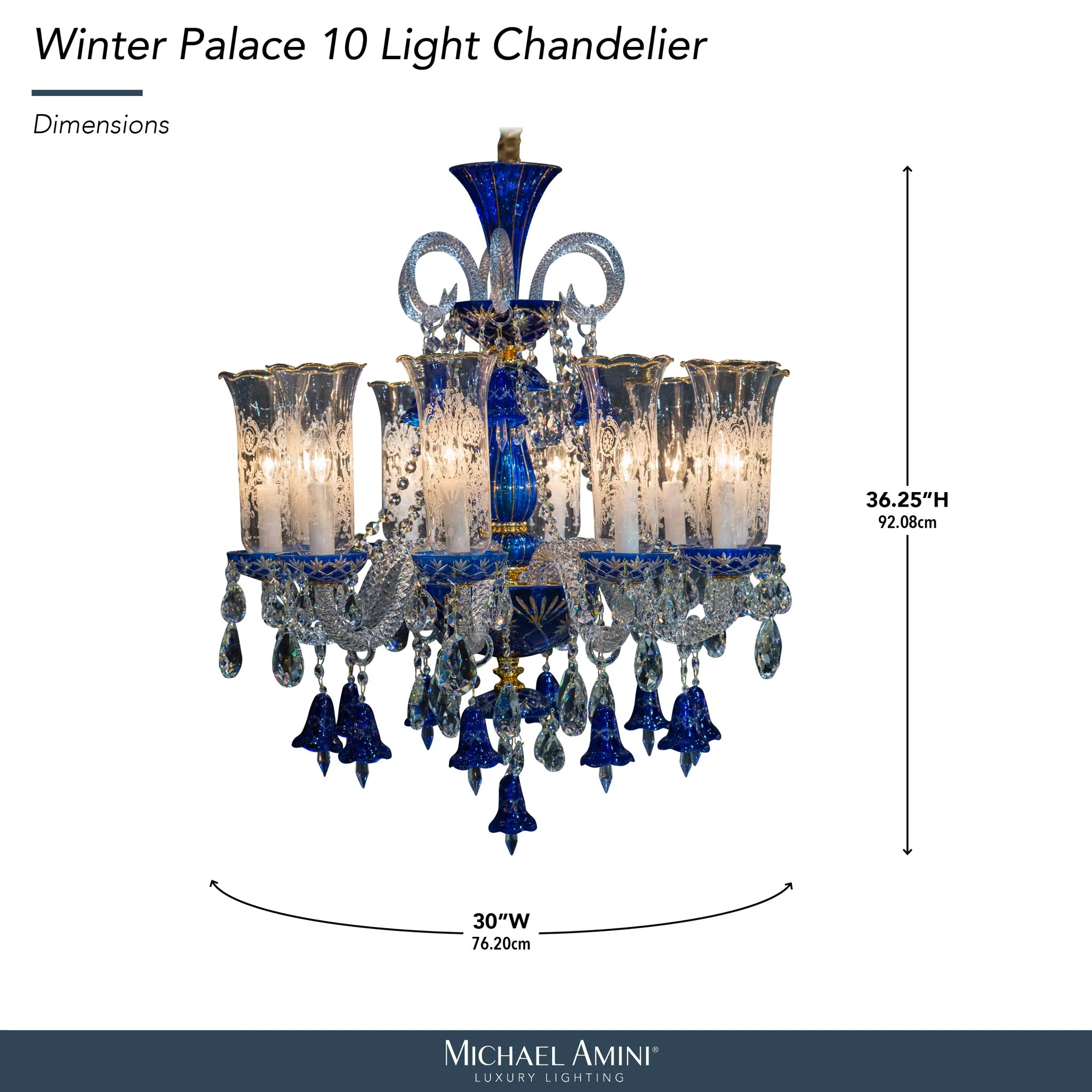 Michael Amini Lighting - Winter Palace 10-Light Traditional Crystal Chandelier - Royal Blue / Pearl Silver - Image 2