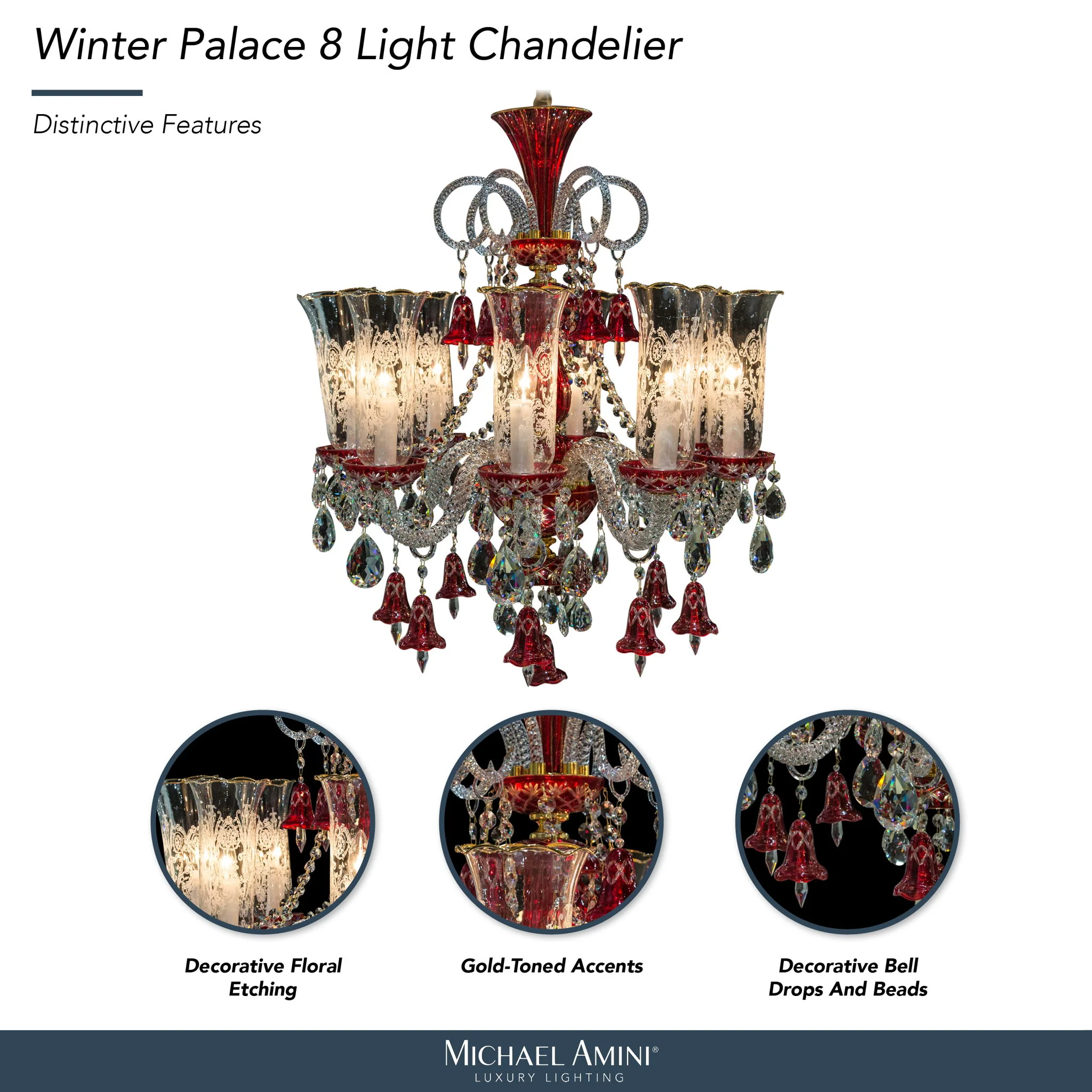 Michael Amini Lighting - Winter Palace 8-Light Traditional Crystal Chandelier - Ruby Red / Pearl Silver - Image 4
