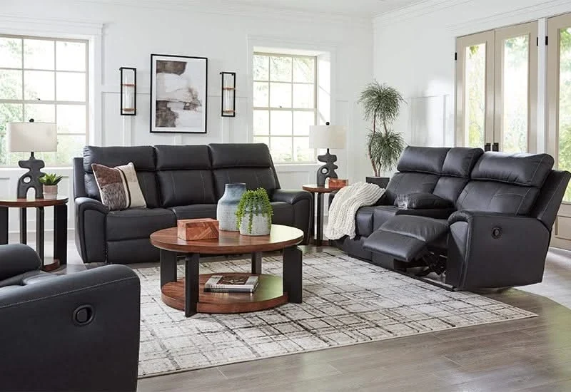 Miles Gunmetal Black Reclining Sofa & Loveseat Living Room Set