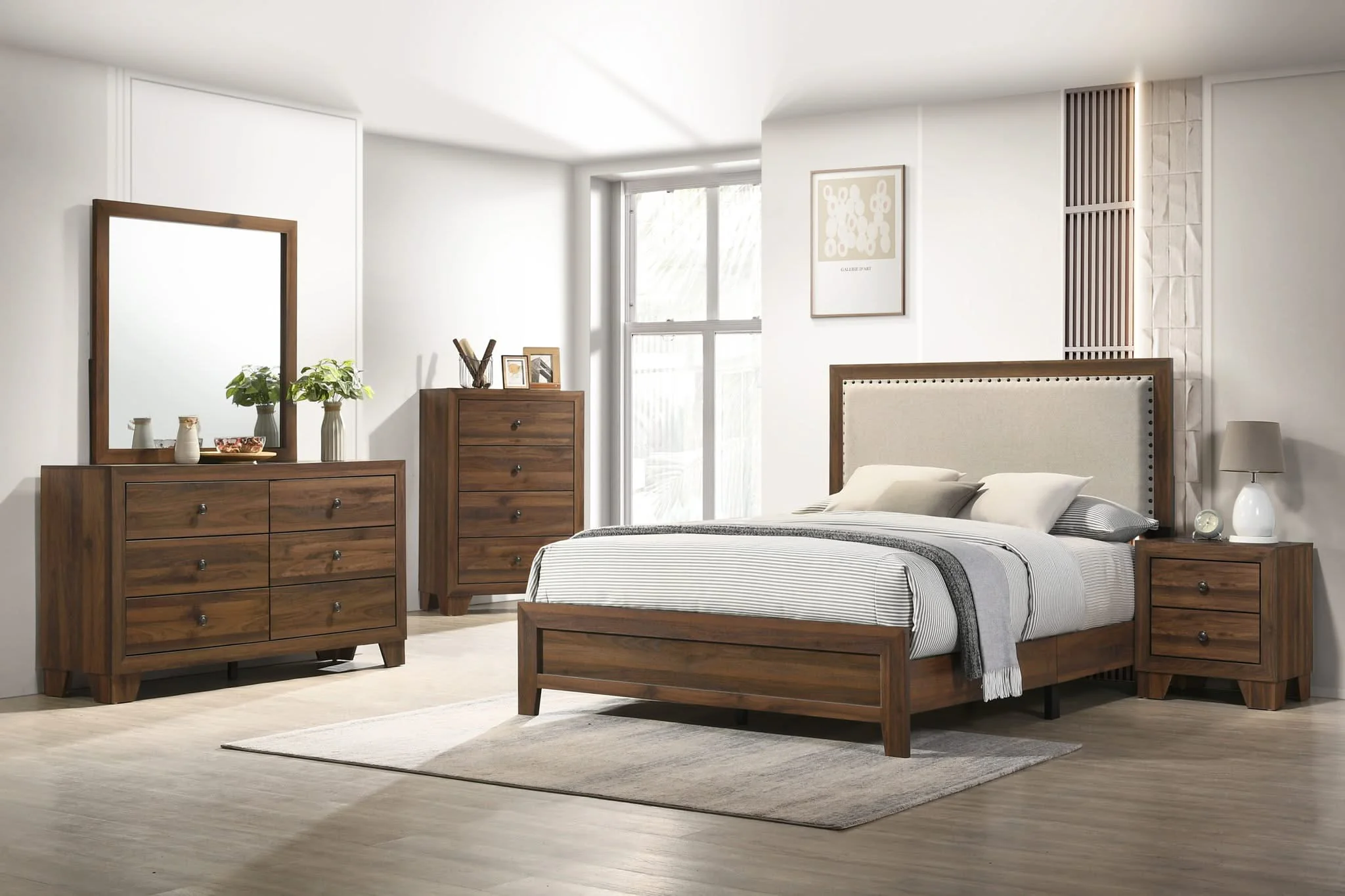 Millie - Queen Upholstery Bed In One Box - Brown Cherry - Image 4