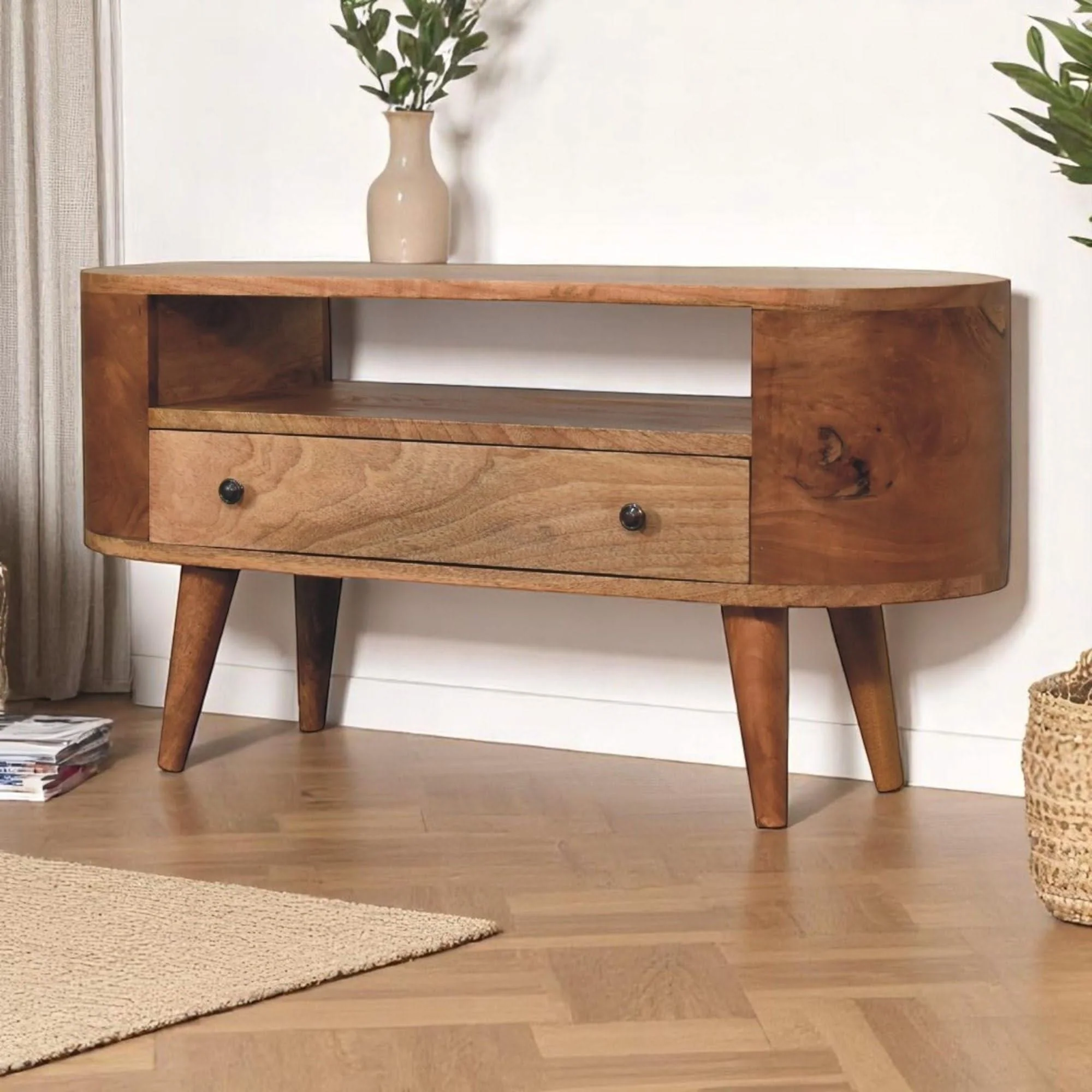 Modern Mini Rounded Entertainment Unit - Oak - Image 4