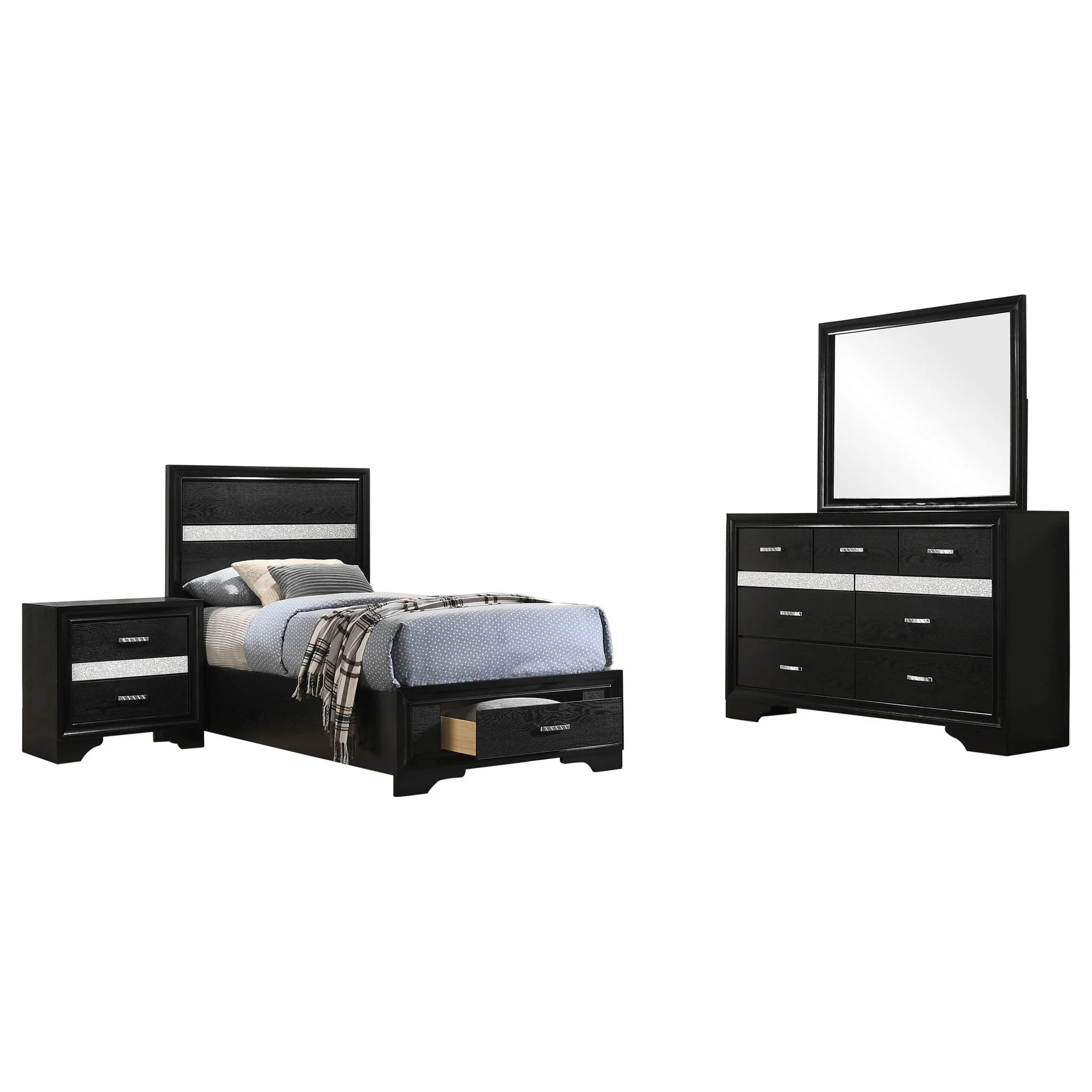 Miranda 4-piece Twin Bedroom Set Black - Image 2