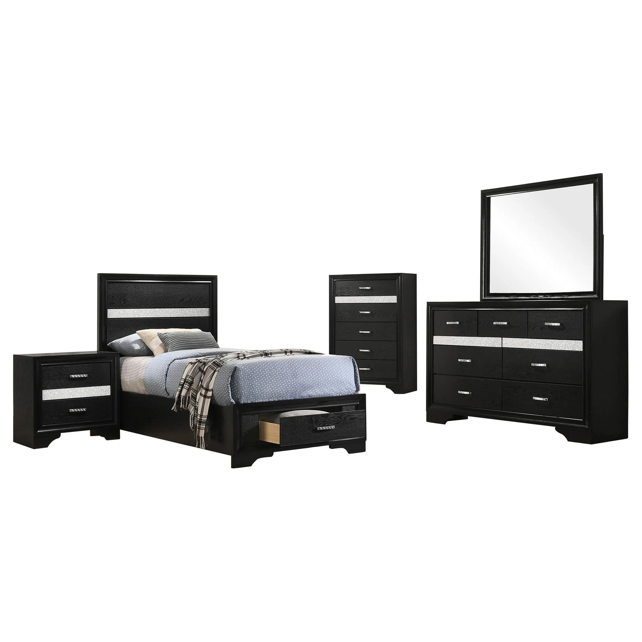 Miranda 5-piece Twin Bedroom Set Black - Image 3