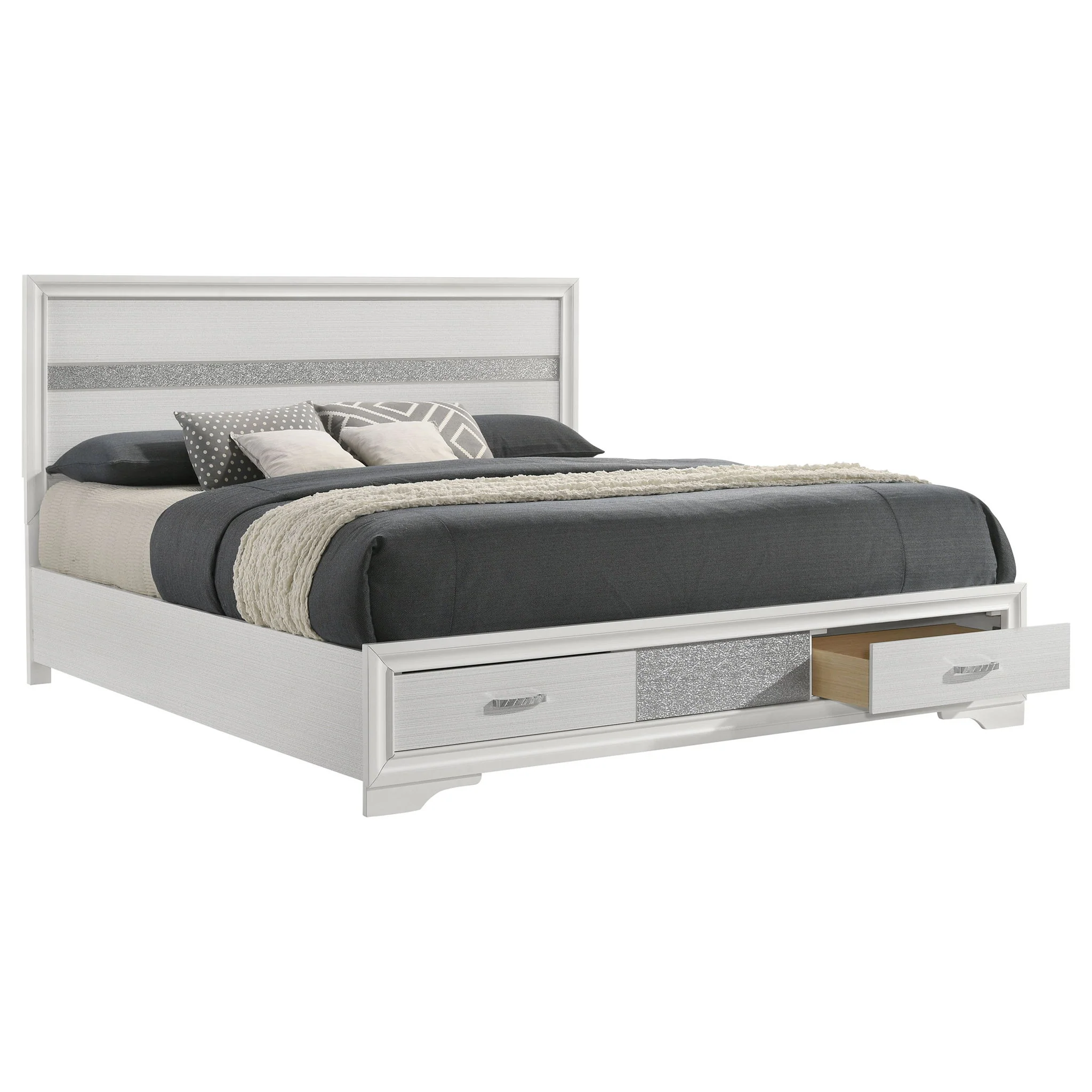 Miranda 51-inch Wood California King Storage Panel Bed White - Image 3