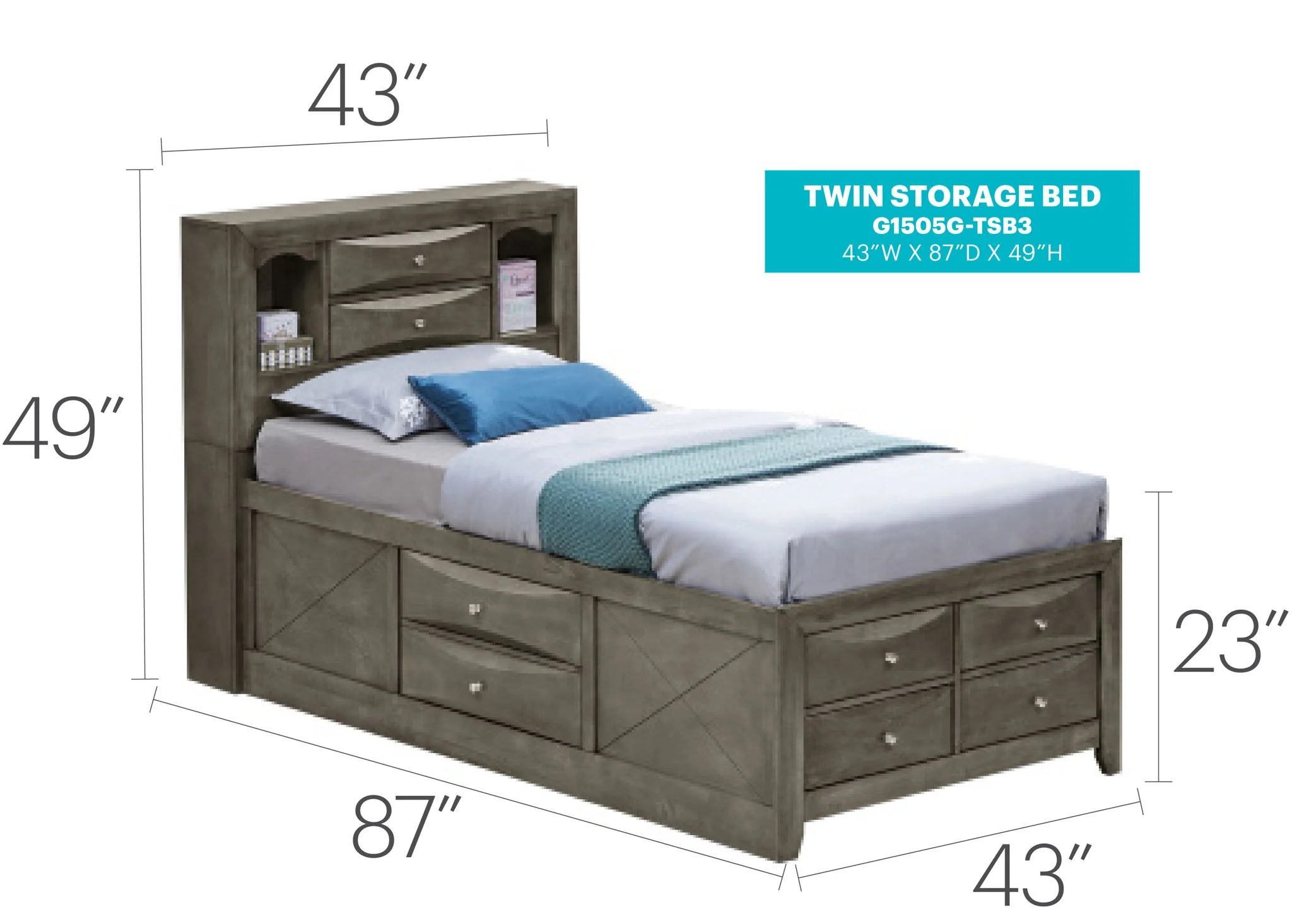 Modern Design Storage Bed With Bookcase Headboard - Image 25