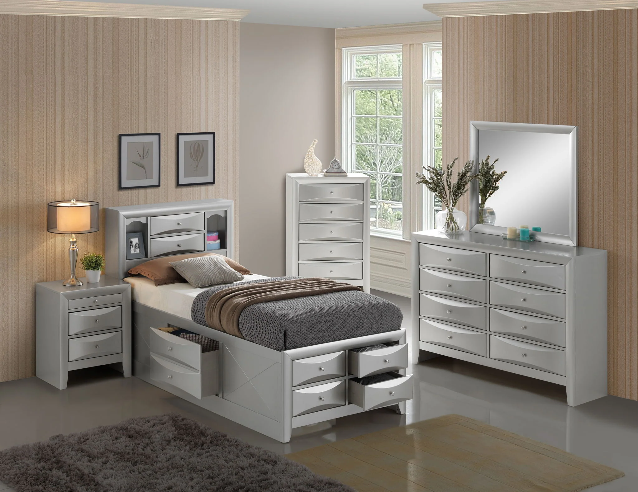 Modern Design Storage Bed With Bookcase Headboard - Image 46