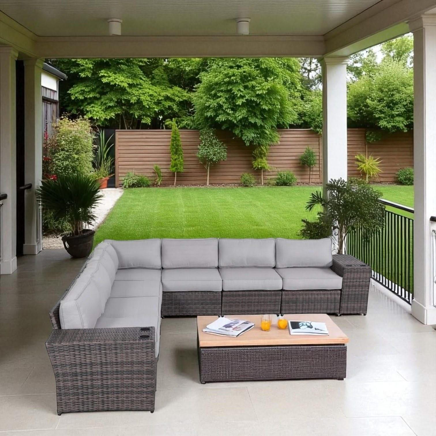 Modern Rattan Wicker Seating Group With Cushions - Image 9