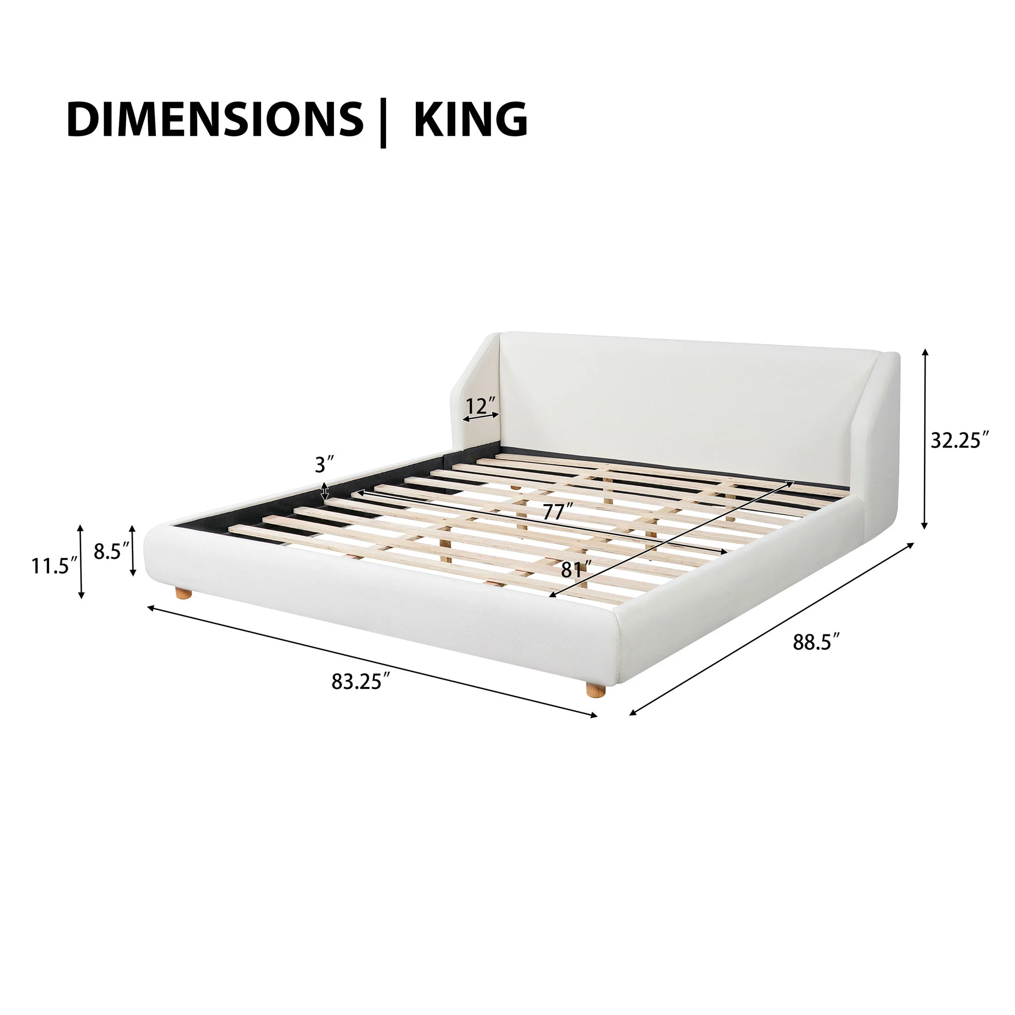 Modern Upholstered Bed Frame With Wingback Headboard - Image 2