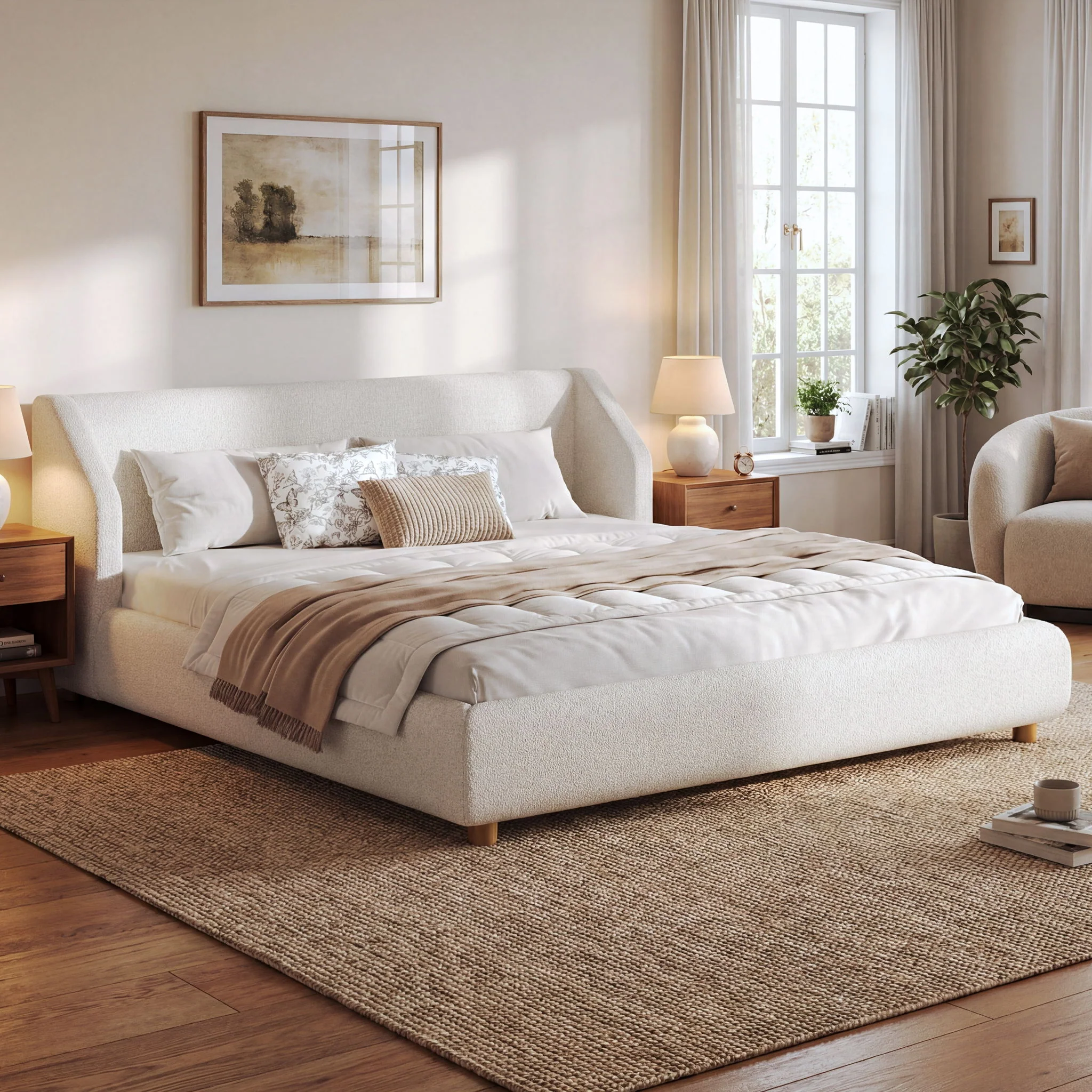 Modern Upholstered Bed Frame With Wingback Headboard - Image 3