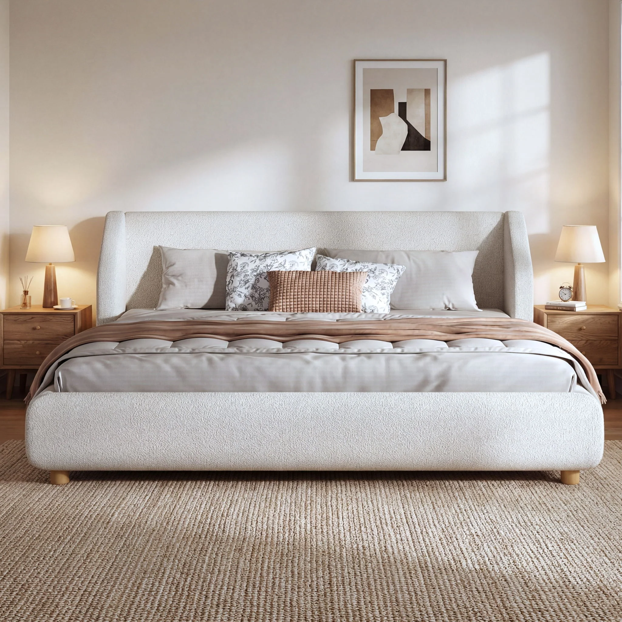 Modern Upholstered Bed Frame With Wingback Headboard - Image 4