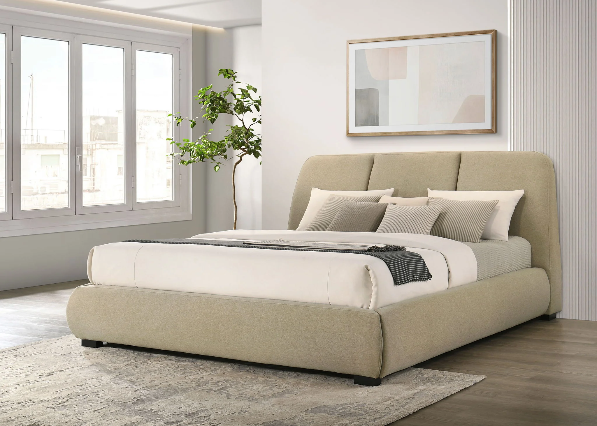 Mokena 46-inch Upholstered Eastern King Platform Bed Brown - Image 2