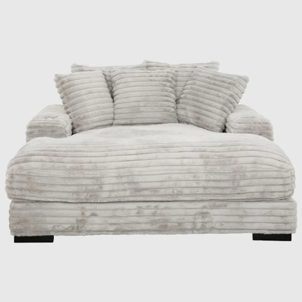 Mondo Grey Oversized Chair and a Half Chaise with Faux Fur Corduroy Texture - Image 3