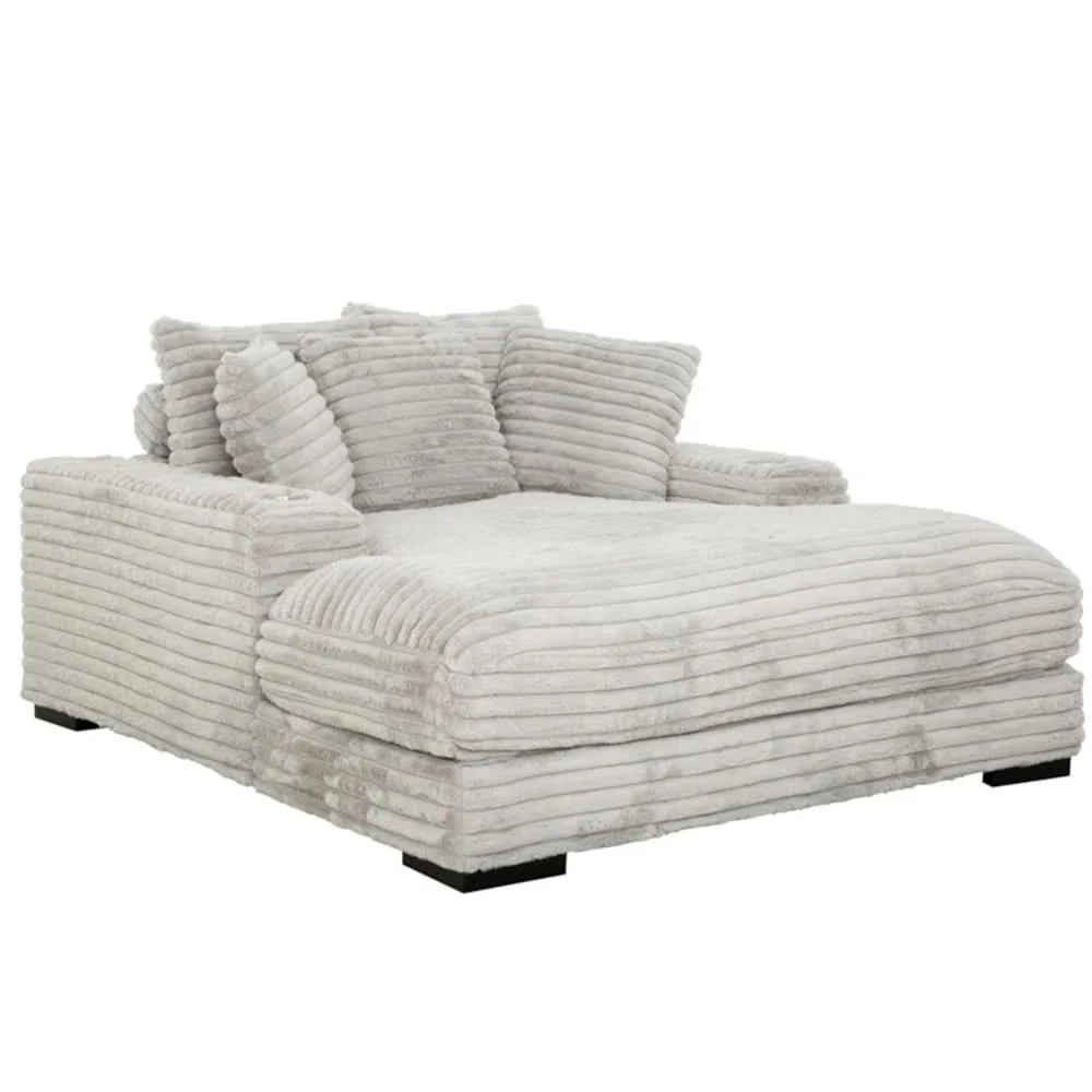 Mondo Grey Oversized Chair and a Half Chaise with Faux Fur Corduroy Texture - Image 5