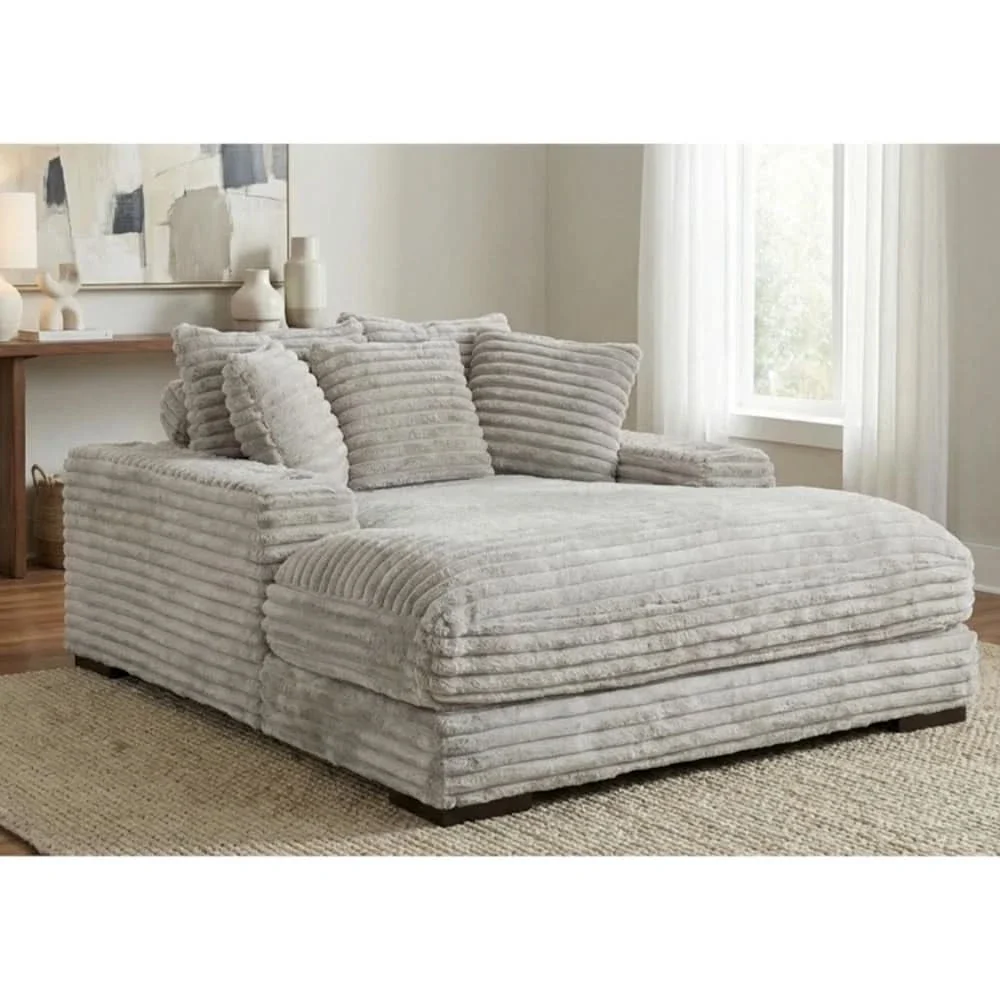 Mondo Grey Oversized Chair and a Half Chaise with Faux Fur Corduroy Texture - Image 6