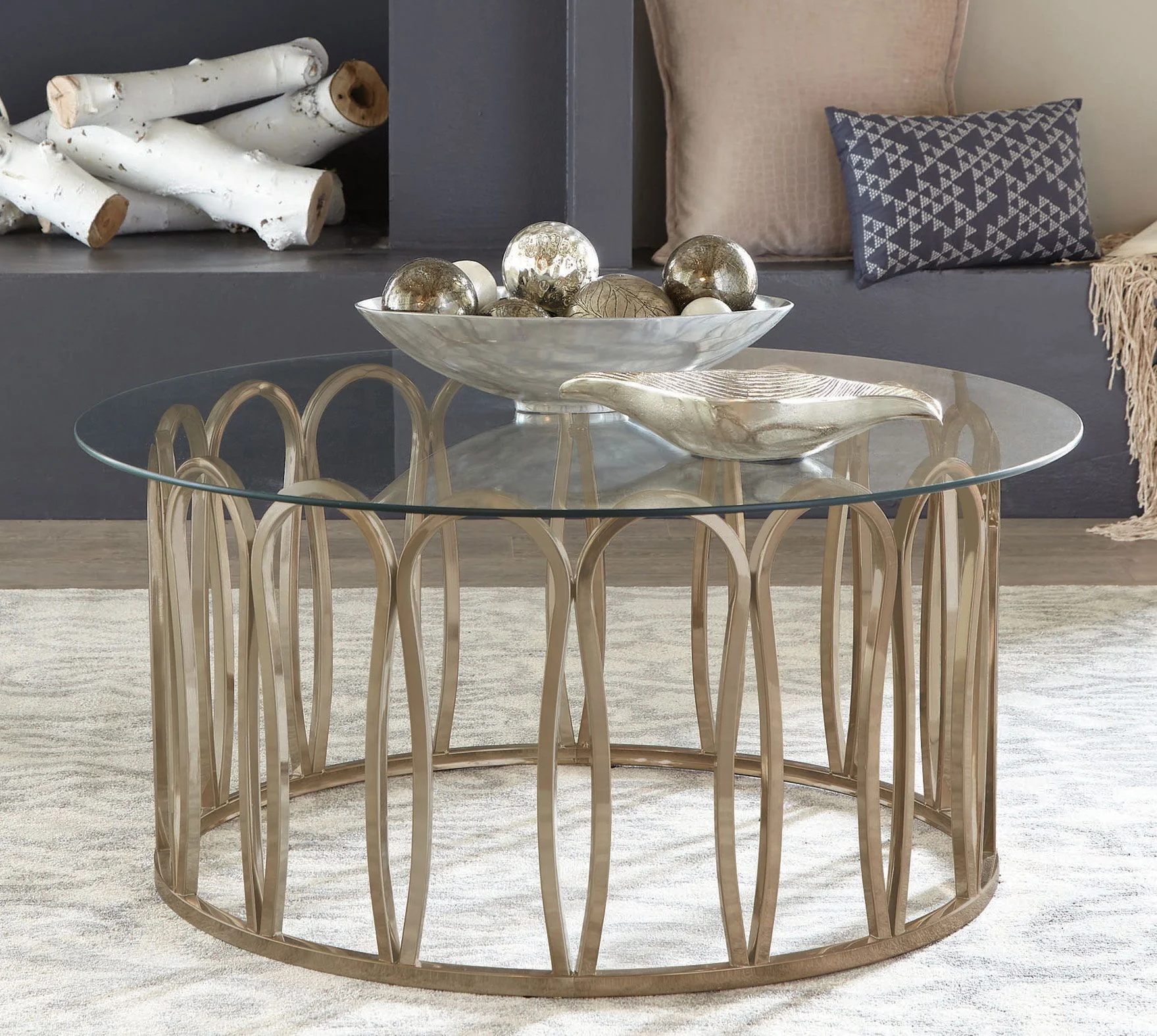 Monett Round Glass Top Coffee Table Chocolate Chrome - Image 3