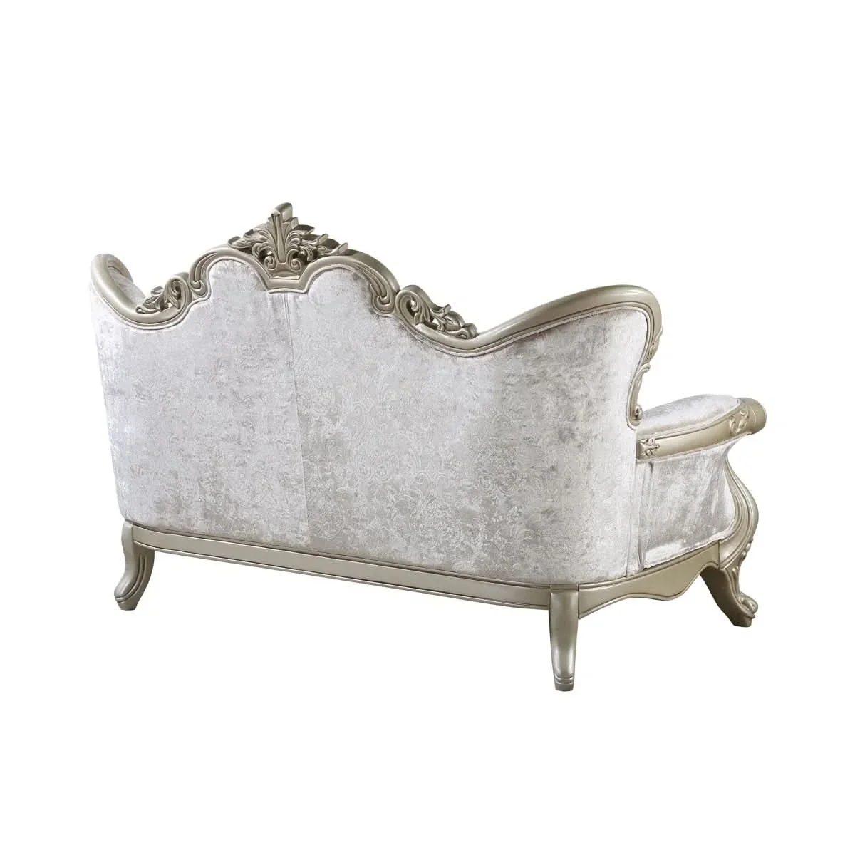 Monique Pearl Silver Victorian Loveseat with Ornate Carved Frame - Image 4