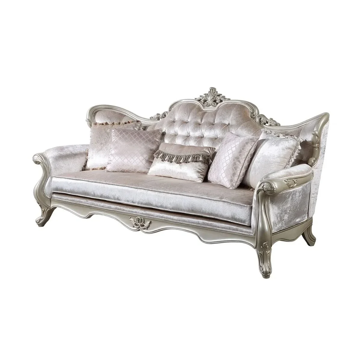 Monique Pearl Silver Victorian Sofa with Ornate Carved Accents - Image 3
