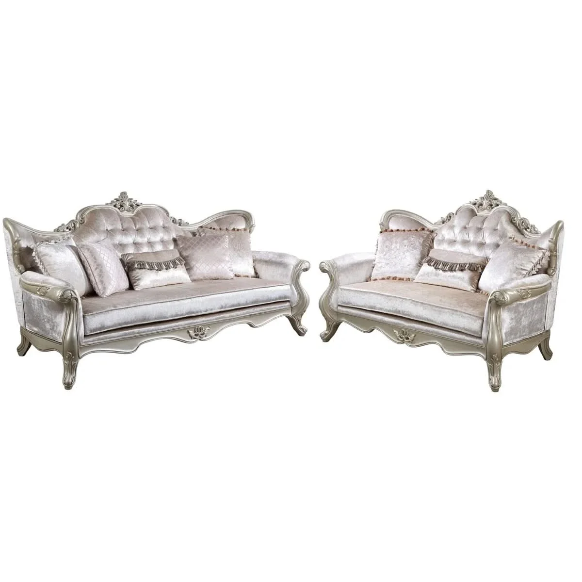 Monique Pearl Silver Victorian Sofa with Ornate Carved Accents - Image 5