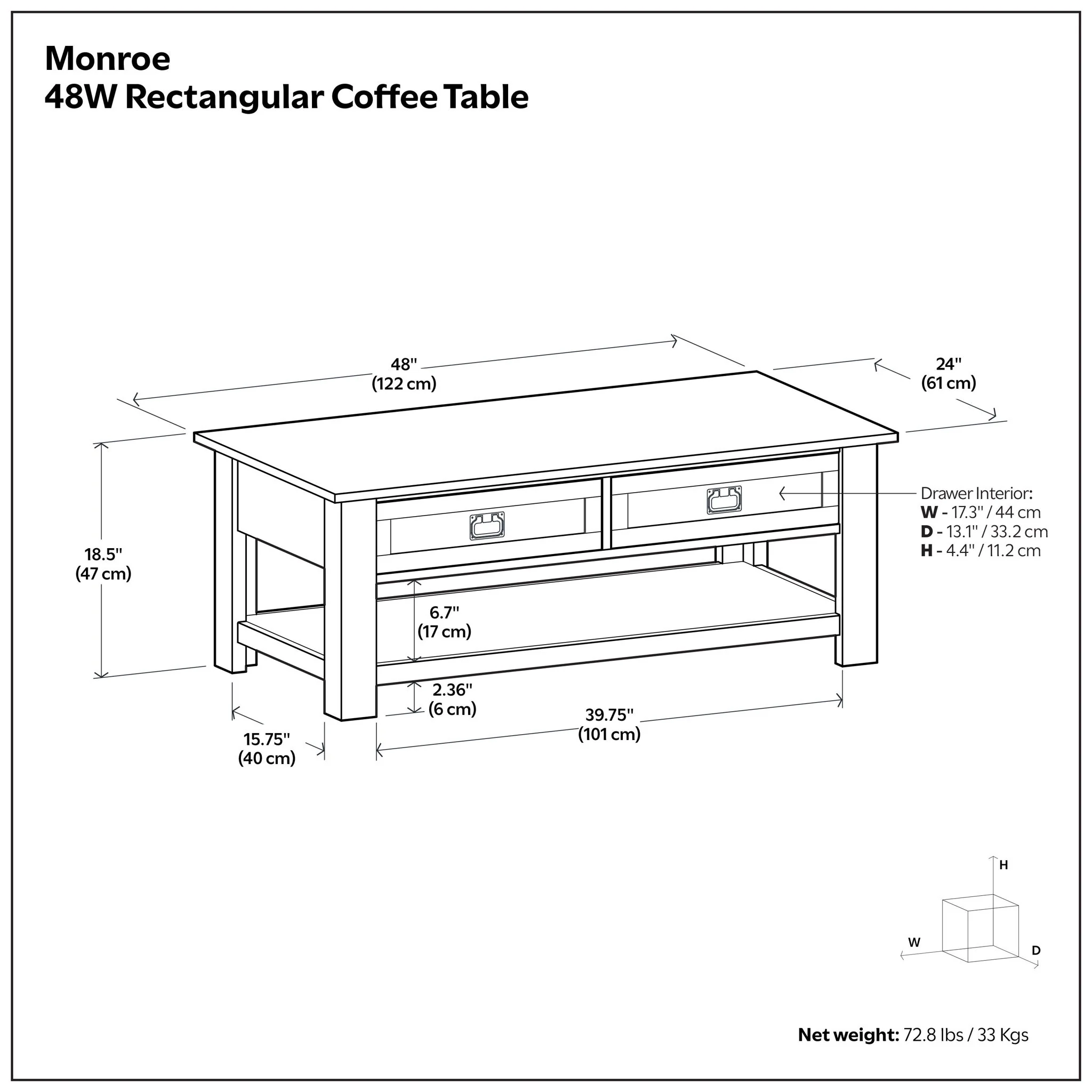 Monroe - Rectangular Coffee Table With Drawers - Brown - Image 4