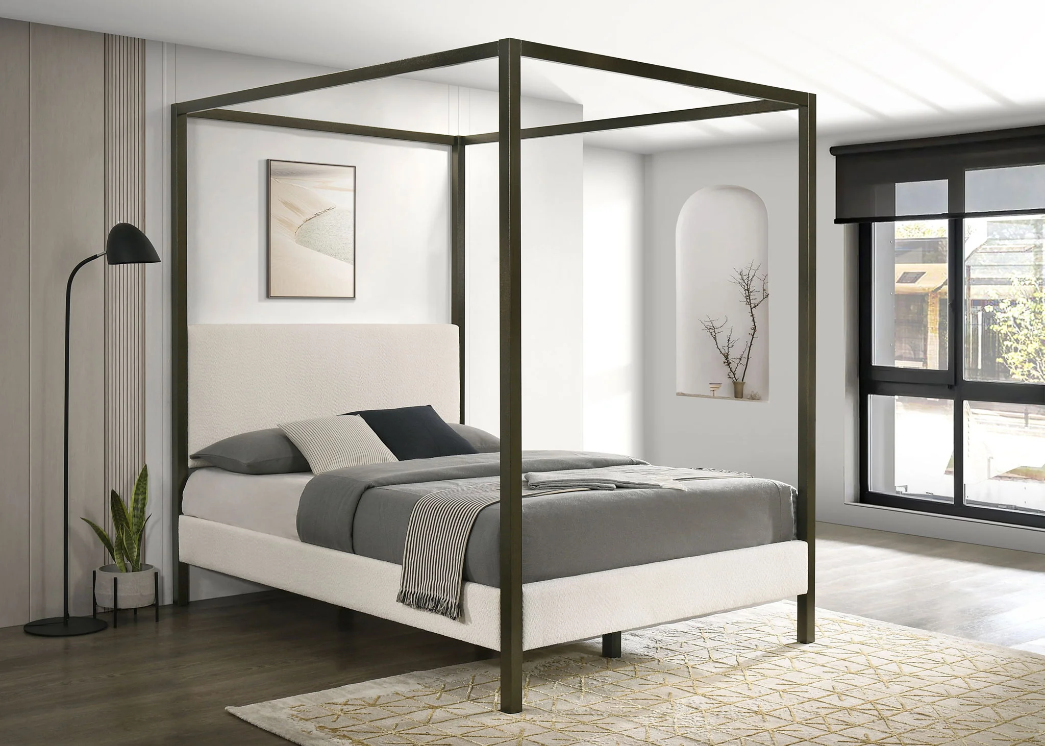 Monroe Upholstered Queen Canopy Bed Vanilla - Image 3