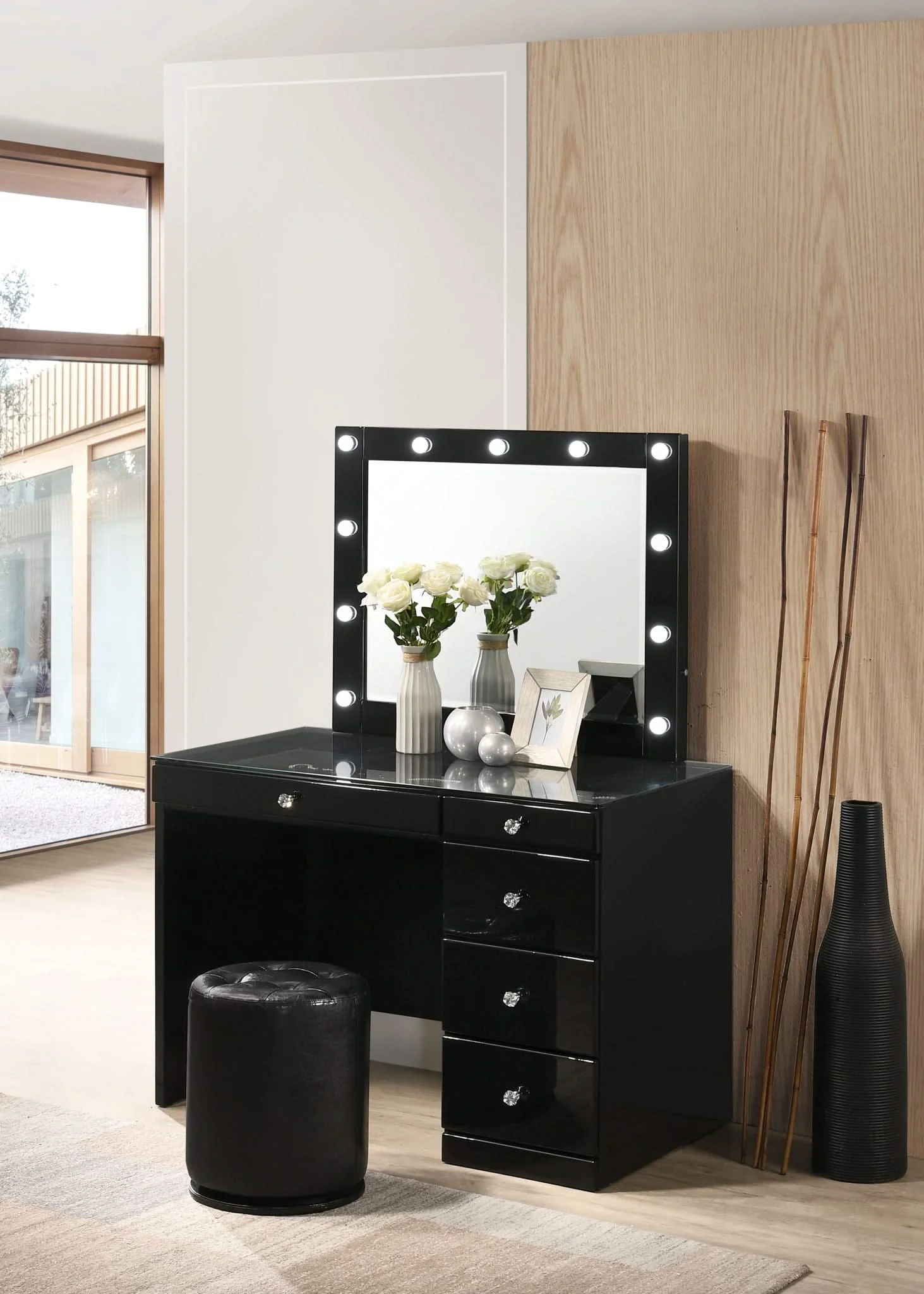 Morgan - Vanity Desk With Glass Top - Black - Image 4